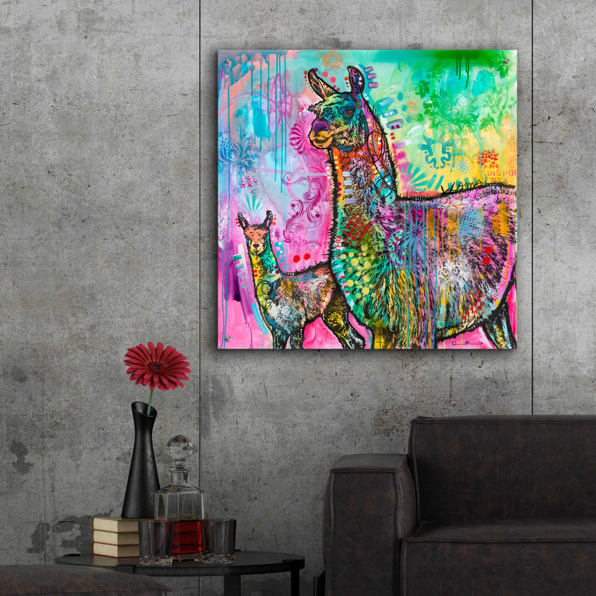 Epic Art 'Psychedelic Llama' by Dean Russo, Acrylic Glass Wall Art,36x36