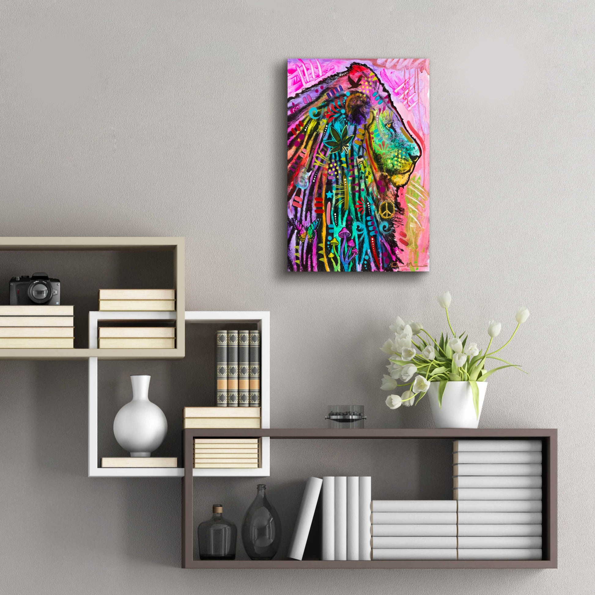 Epic Art 'Syco-Delic Lion' by Dean Russo, Acrylic Glass Wall Art,16x24