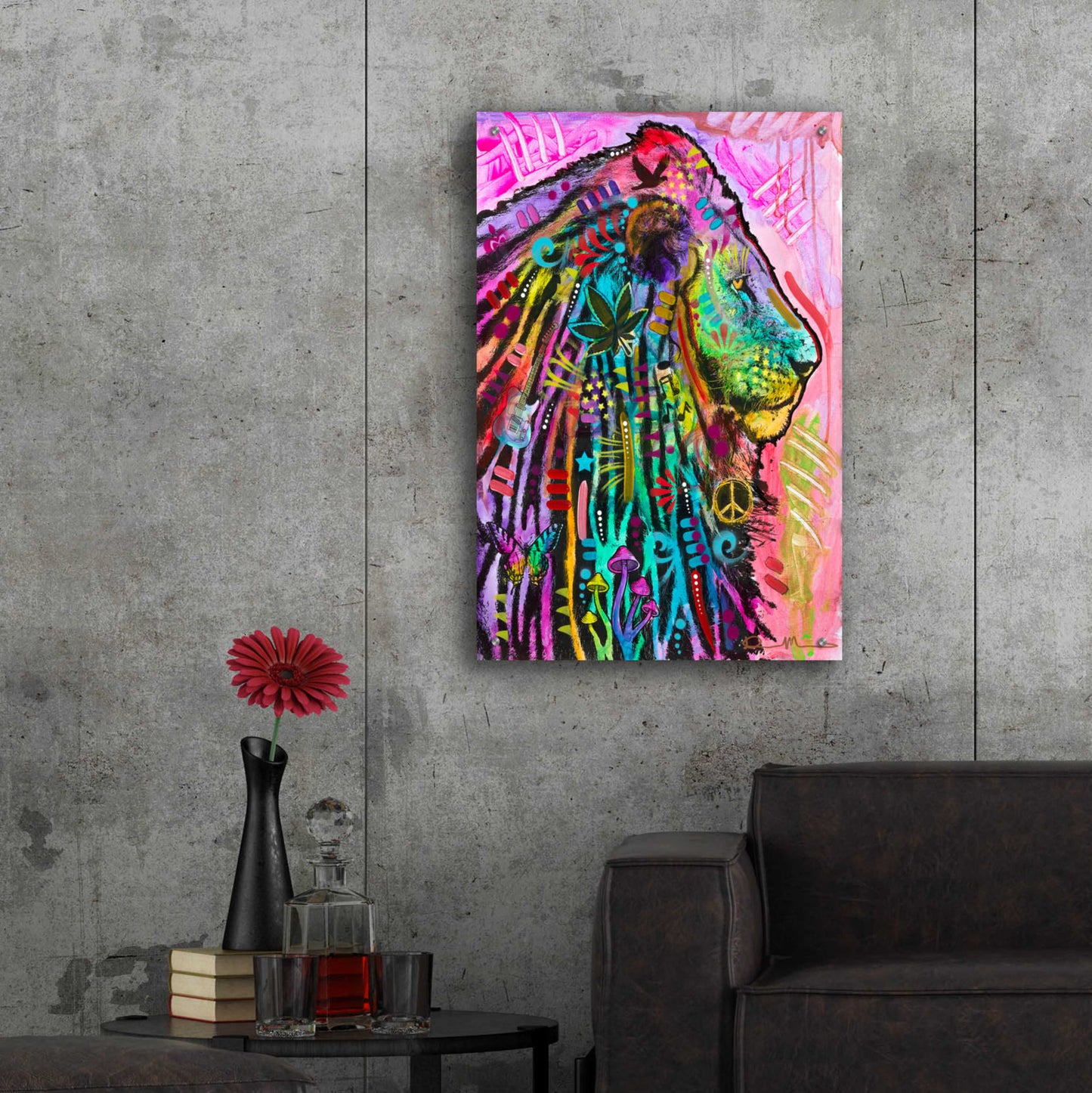 Epic Art 'Syco-Delic Lion' by Dean Russo, Acrylic Glass Wall Art,24x36