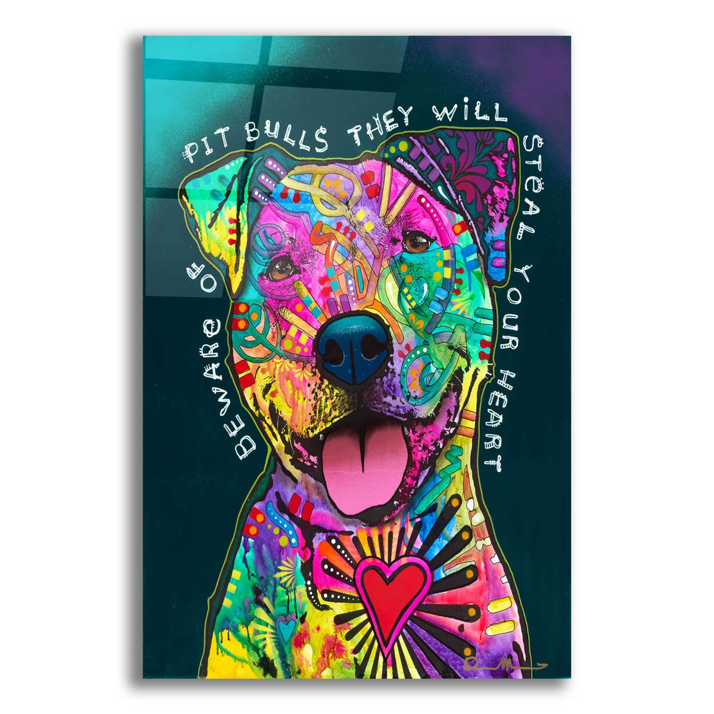 Epic Art 'Pit Bulls will steal your heart' by Dean Russo, Acrylic Glass Wall Art,12x16