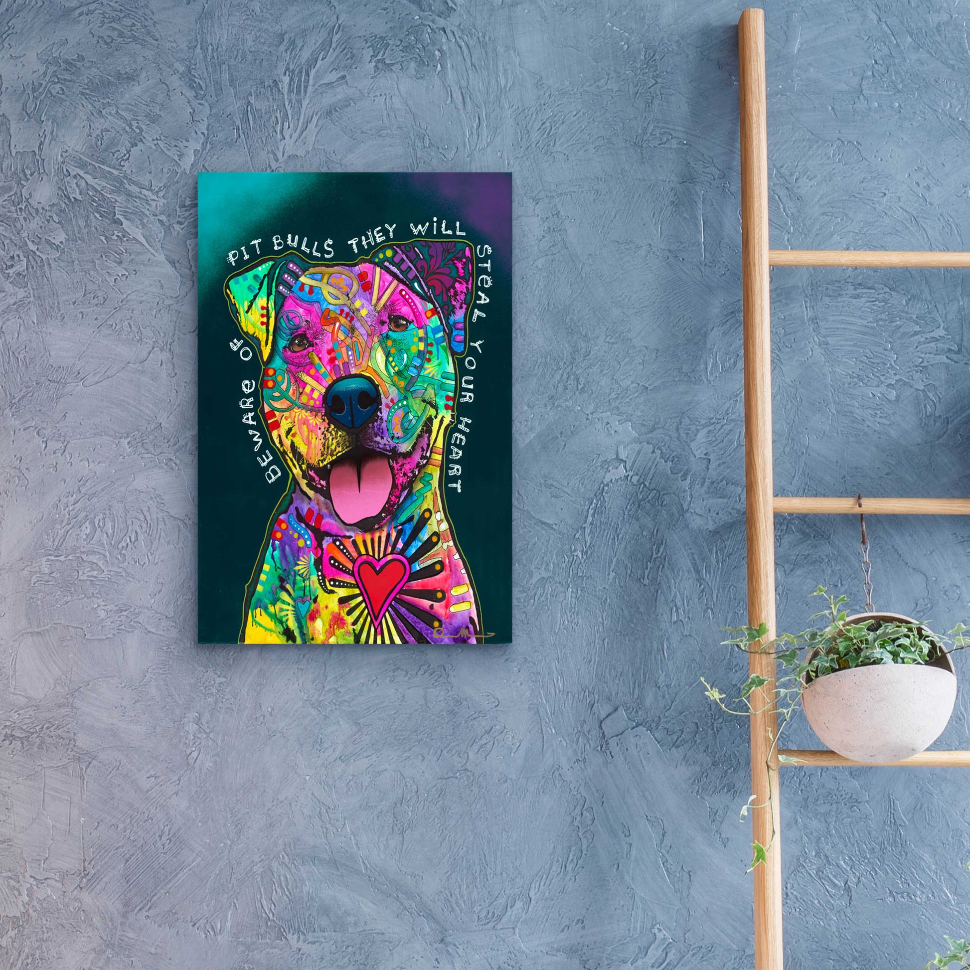 Epic Art 'Pit Bulls will steal your heart' by Dean Russo, Acrylic Glass Wall Art,16x24