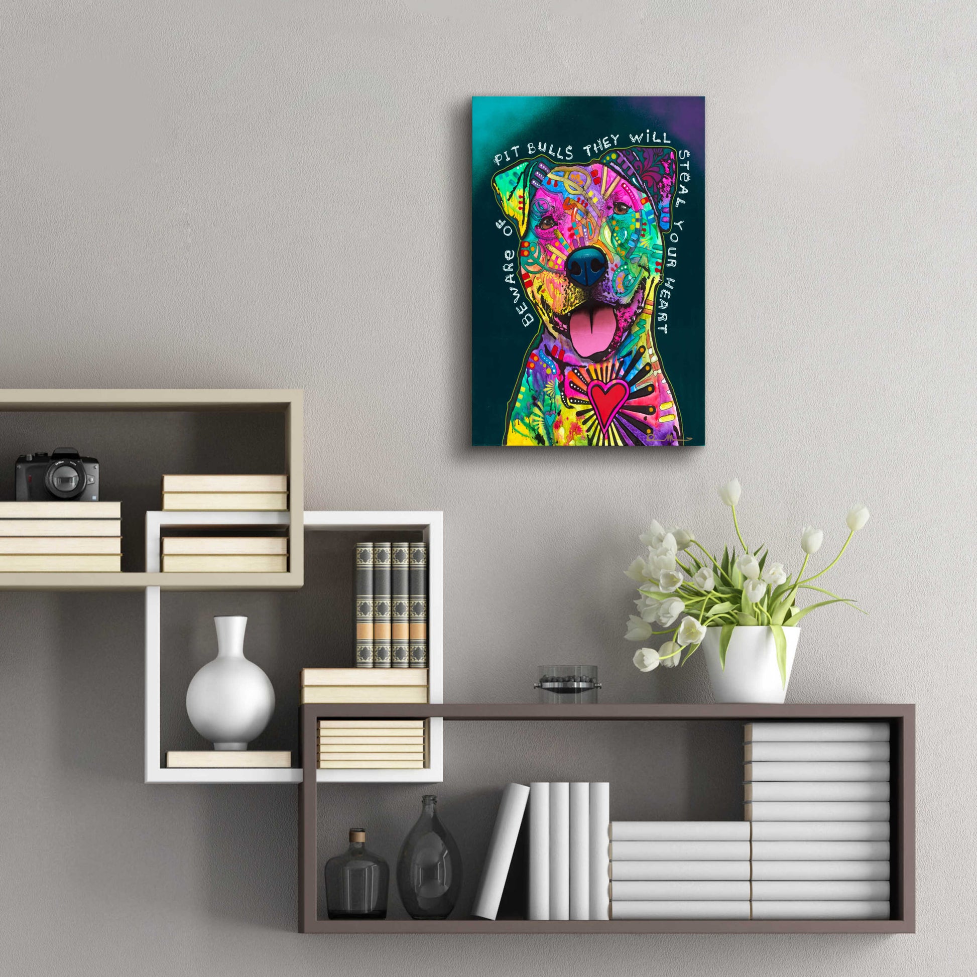 Epic Art 'Pit Bulls will steal your heart' by Dean Russo, Acrylic Glass Wall Art,16x24