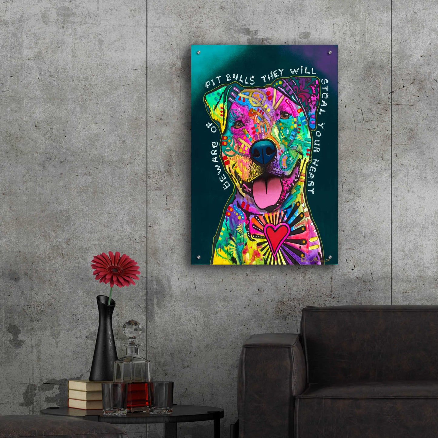 Epic Art 'Pit Bulls will steal your heart' by Dean Russo, Acrylic Glass Wall Art,24x36