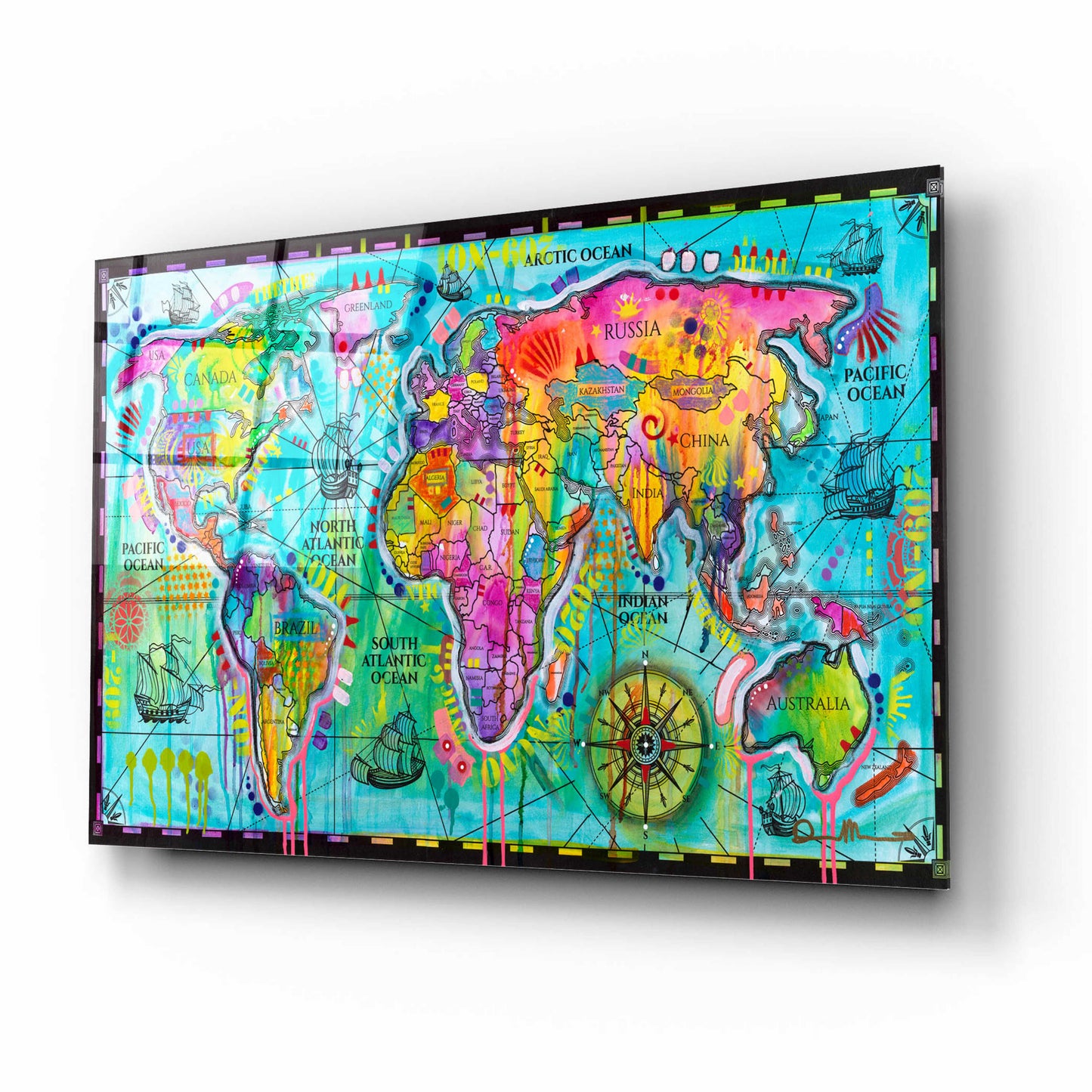 Epic Art 'World Map' by Dean Russo, Acrylic Glass Wall Art,16x12