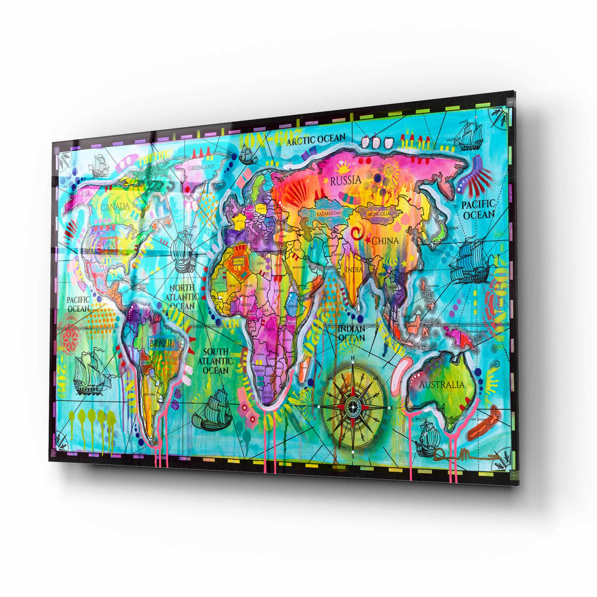 Epic Art 'World Map' by Dean Russo, Acrylic Glass Wall Art,16x12