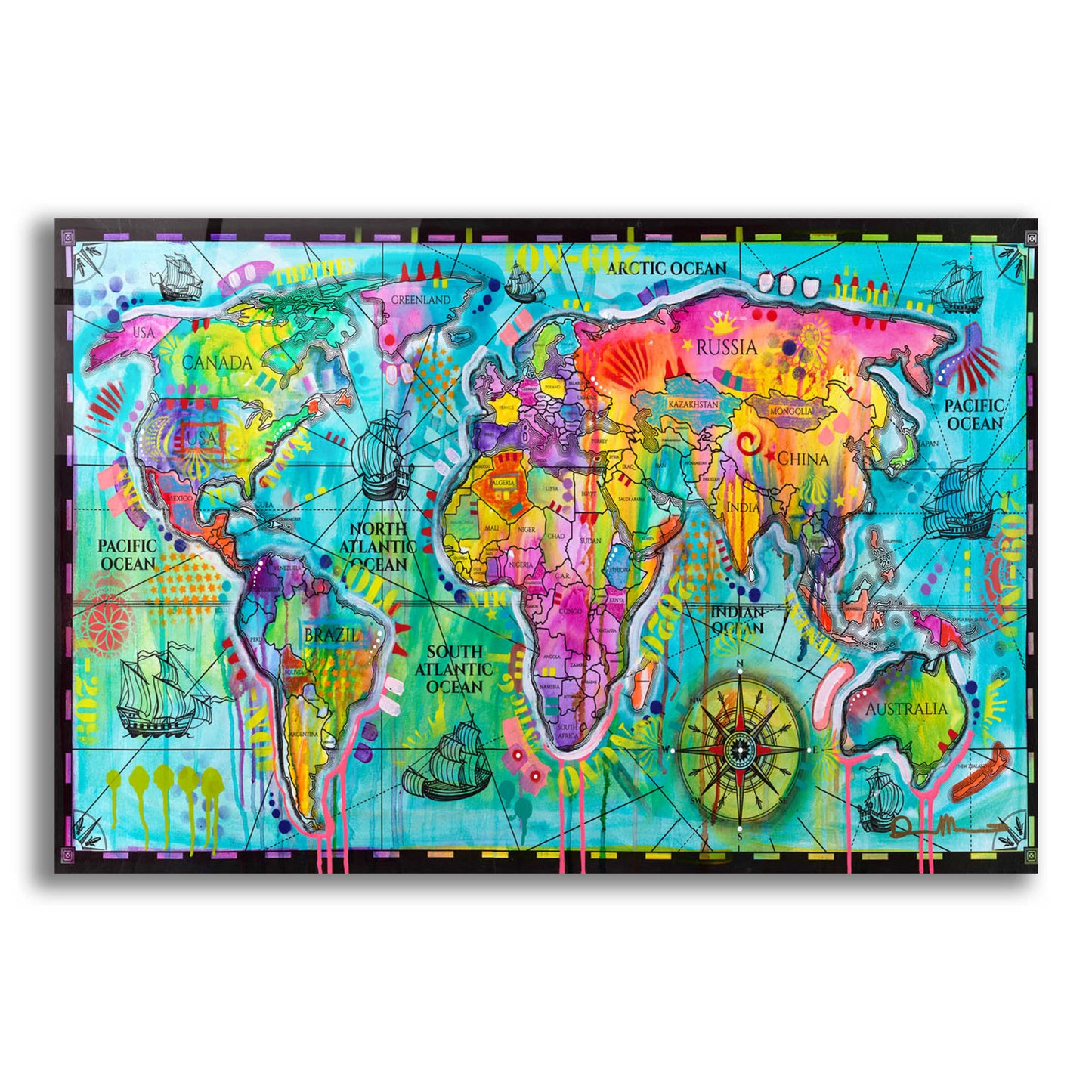 Epic Art 'World Map' by Dean Russo, Acrylic Glass Wall Art,16x12