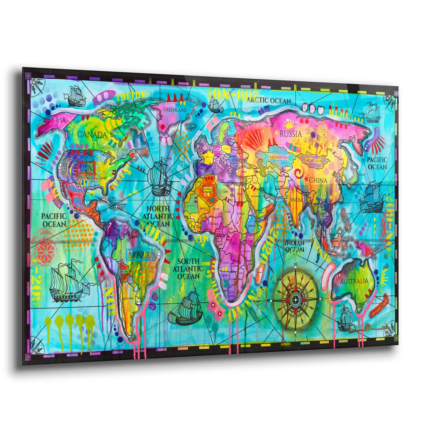 Epic Art 'World Map' by Dean Russo, Acrylic Glass Wall Art,36x24