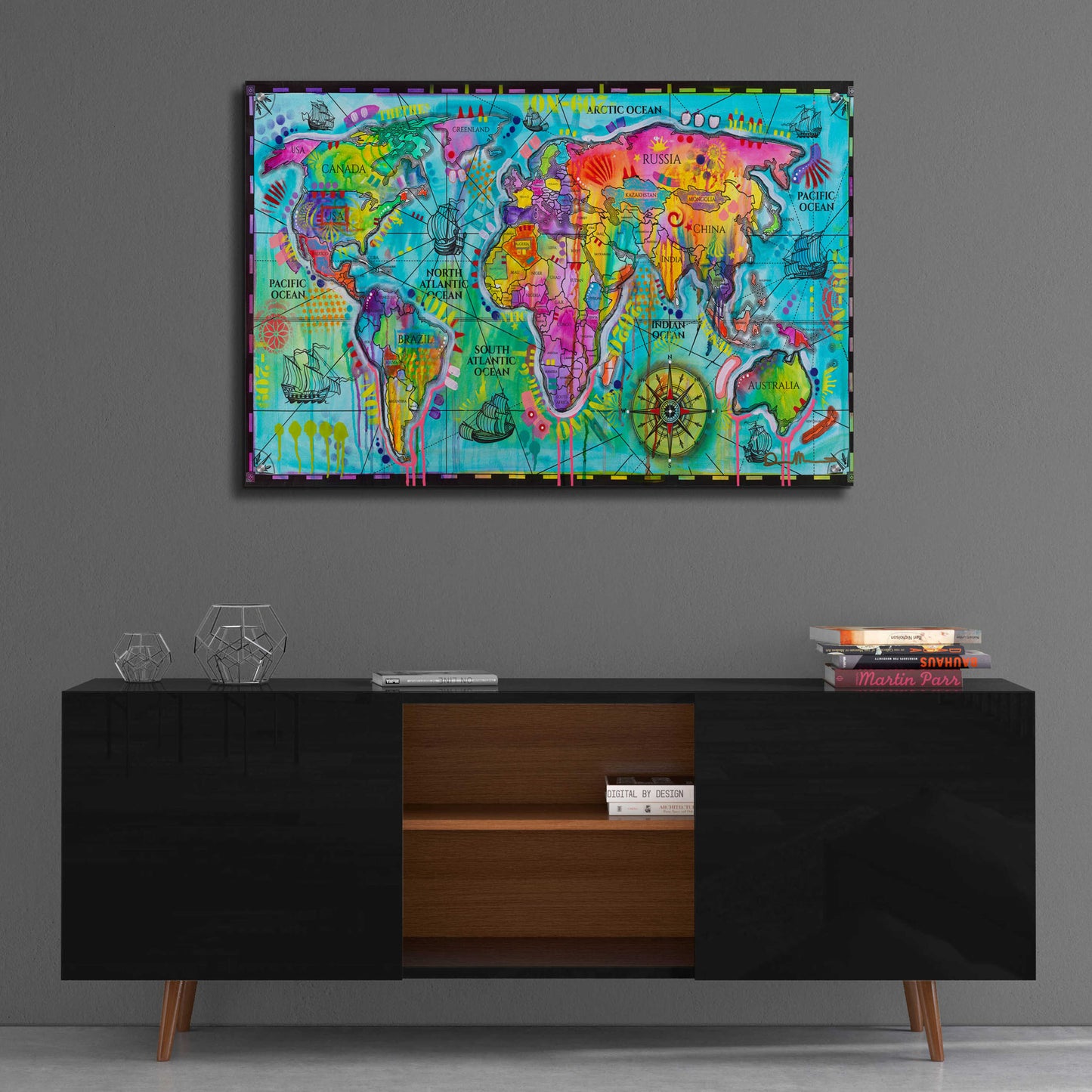 Epic Art 'World Map' by Dean Russo, Acrylic Glass Wall Art,36x24