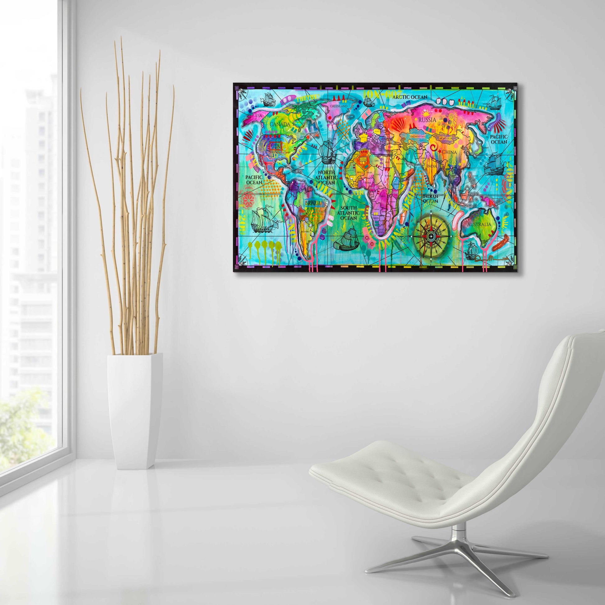 Epic Art 'World Map' by Dean Russo, Acrylic Glass Wall Art,36x24