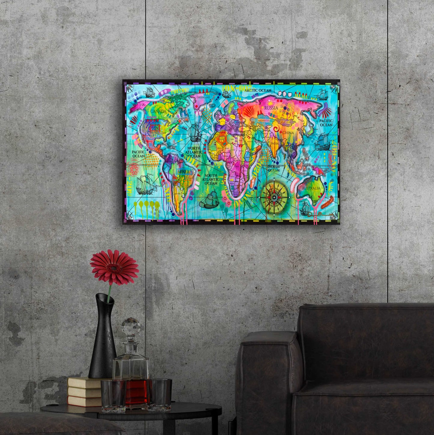 Epic Art 'World Map' by Dean Russo, Acrylic Glass Wall Art,36x24