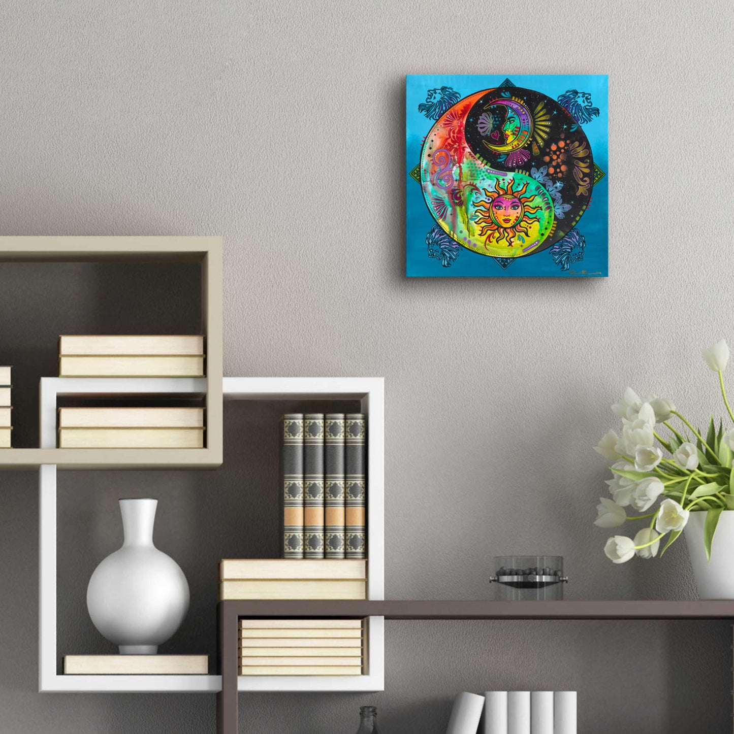 Epic Art 'Yin Yang - Sun and Moon' by Dean Russo, Acrylic Glass Wall Art,12x12