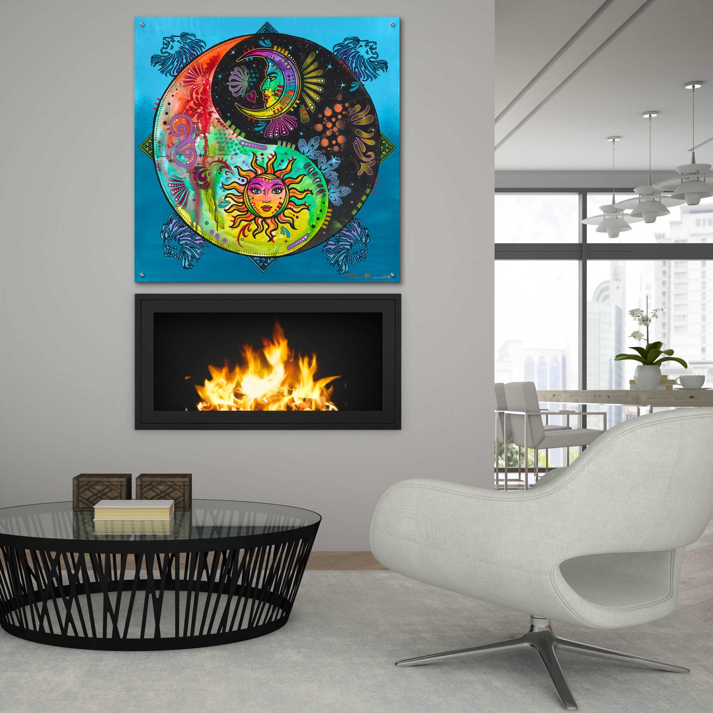 Epic Art 'Yin Yang - Sun and Moon' by Dean Russo, Acrylic Glass Wall Art,36x36