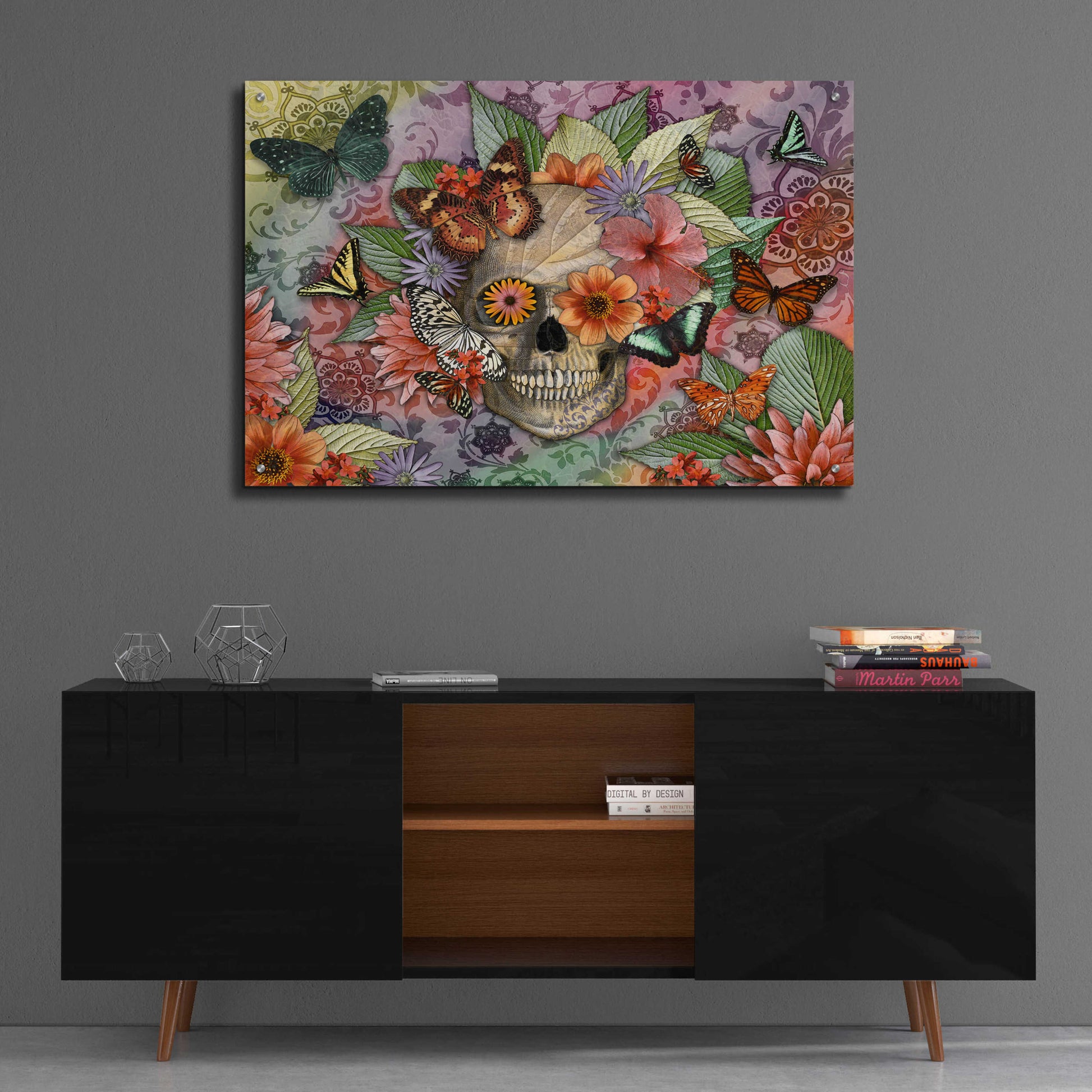 Epic Art 'Butterfly Botaniskull' by Fusion Idol Arts, Acrylic Glass Wall Art,36x24