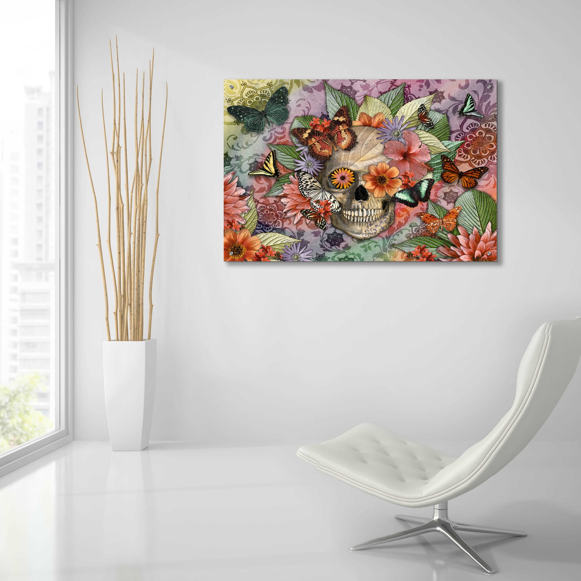 Epic Art 'Butterfly Botaniskull' by Fusion Idol Arts, Acrylic Glass Wall Art,36x24