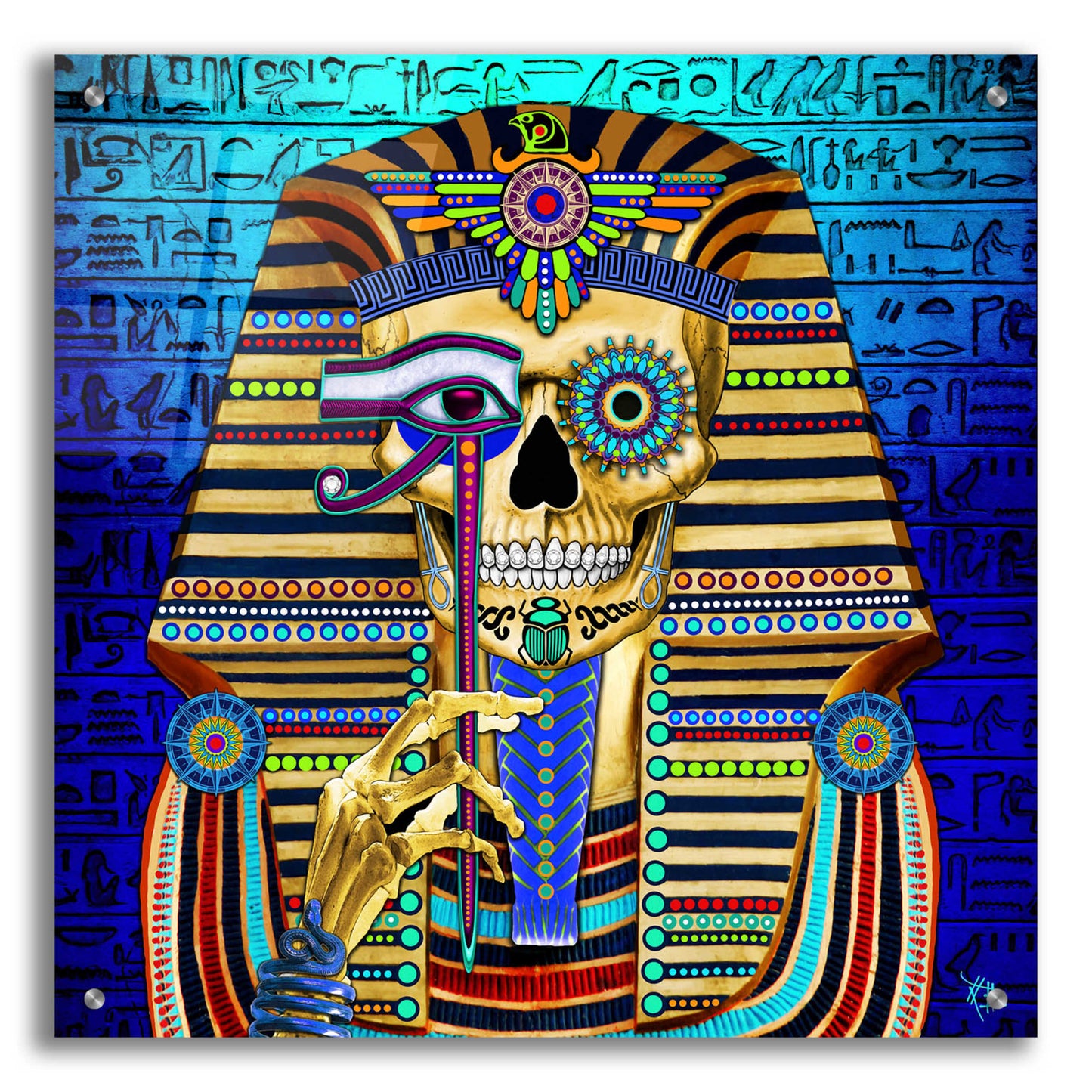 Epic Art 'Funky Bone Pharaoh' by Fusion Idol Arts, Acrylic Glass Wall Art,24x24