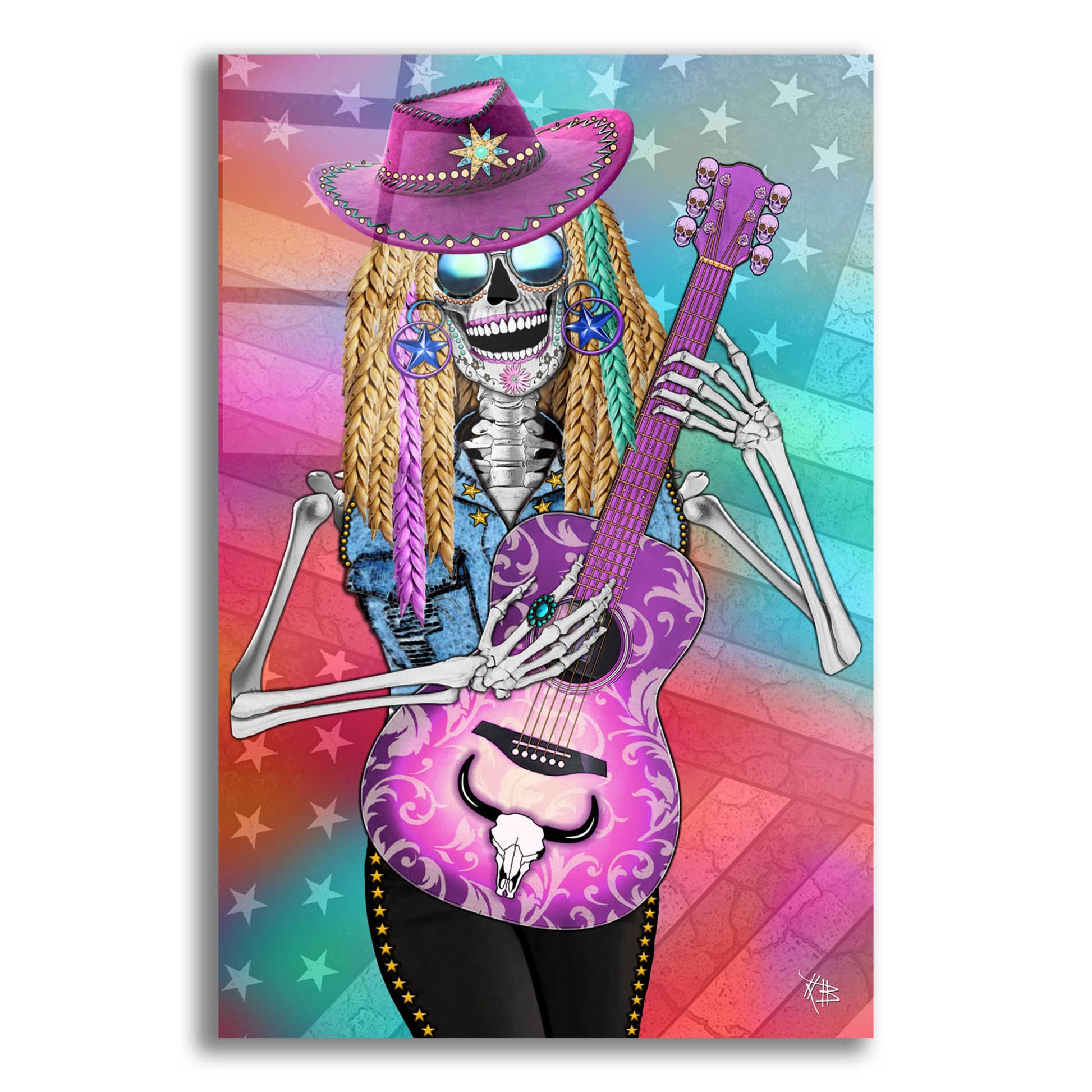 Epic Art 'Scary Underwood Country Girl Sugar Skull' by Fusion Idol Arts, Acrylic Glass Wall Art,12x16