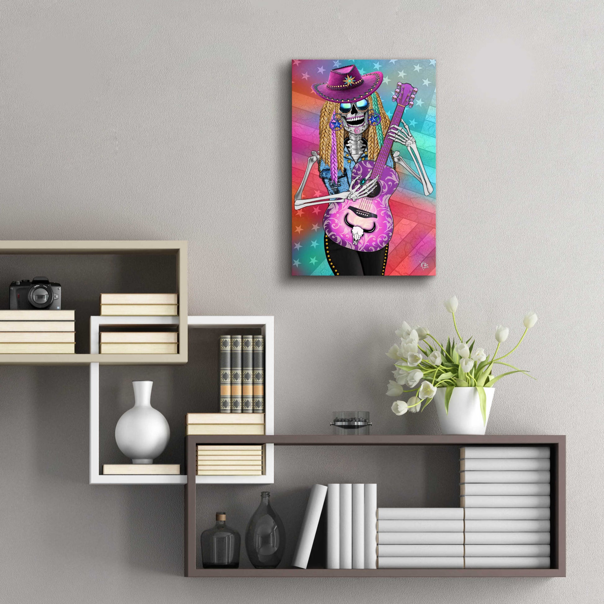 Epic Art 'Scary Underwood Country Girl Sugar Skull' by Fusion Idol Arts, Acrylic Glass Wall Art,16x24