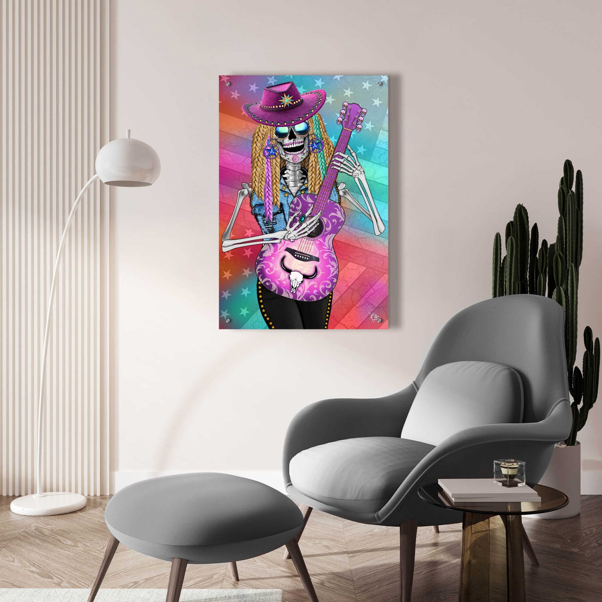 Epic Art 'Scary Underwood Country Girl Sugar Skull' by Fusion Idol Arts, Acrylic Glass Wall Art,24x36