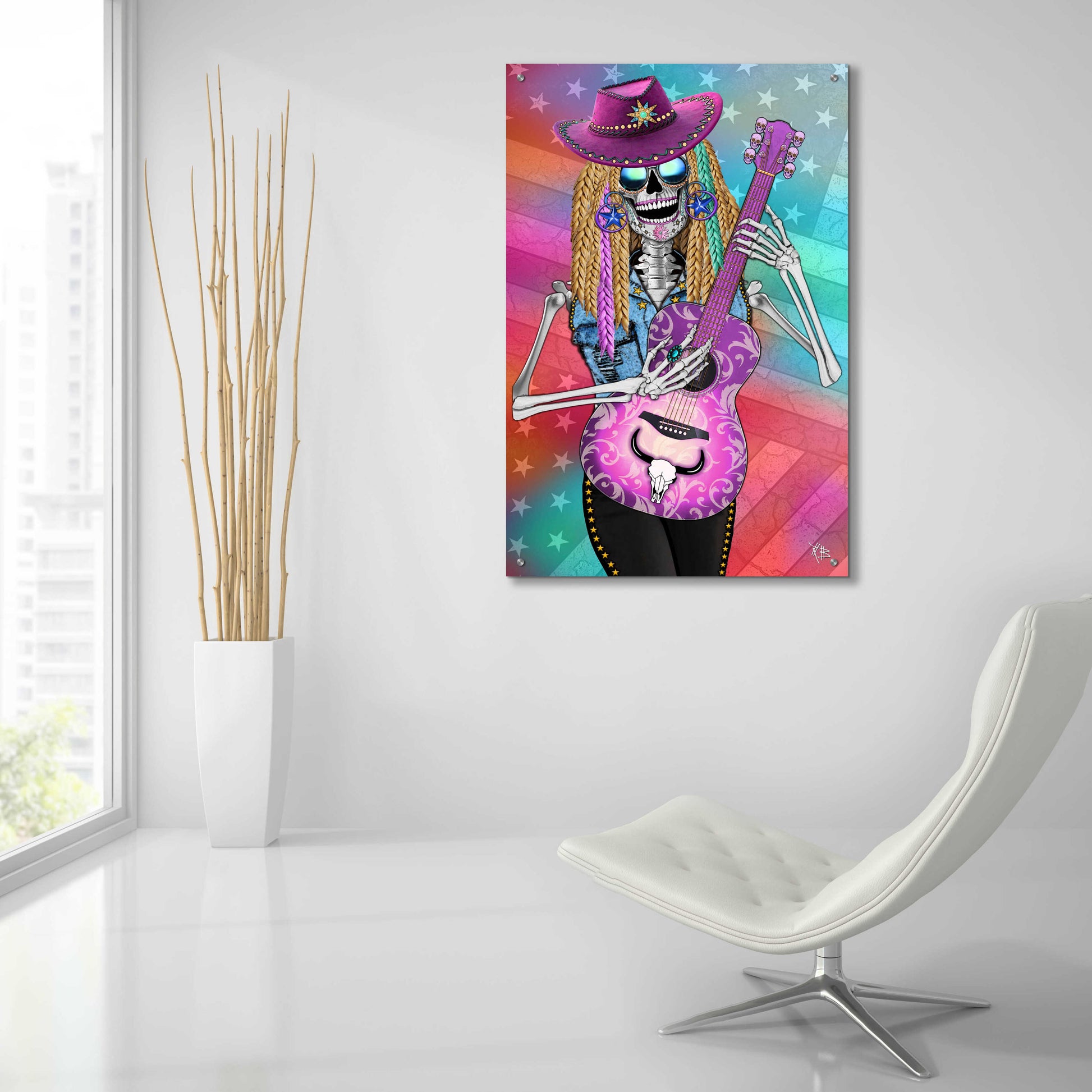 Epic Art 'Scary Underwood Country Girl Sugar Skull' by Fusion Idol Arts, Acrylic Glass Wall Art,24x36