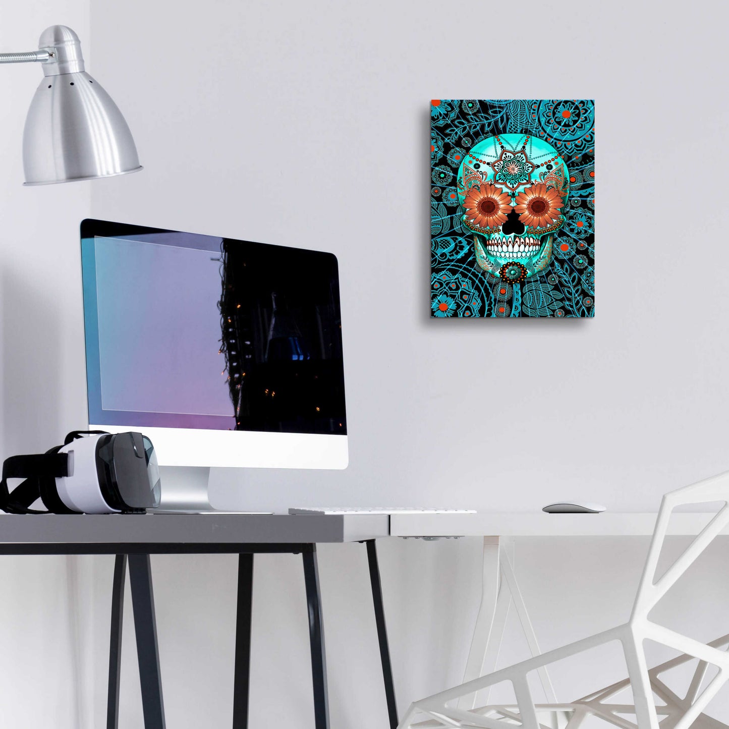 Epic Art 'Sugar Skull Caribbean Blue' by Fusion Idol Arts, Acrylic Glass Wall Art,12x16