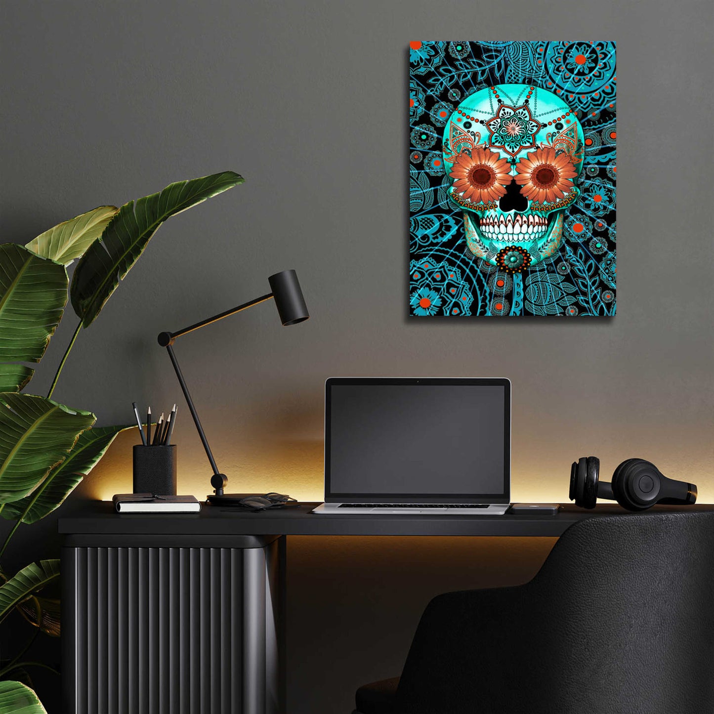 Epic Art 'Sugar Skull Caribbean Blue' by Fusion Idol Arts, Acrylic Glass Wall Art,12x16