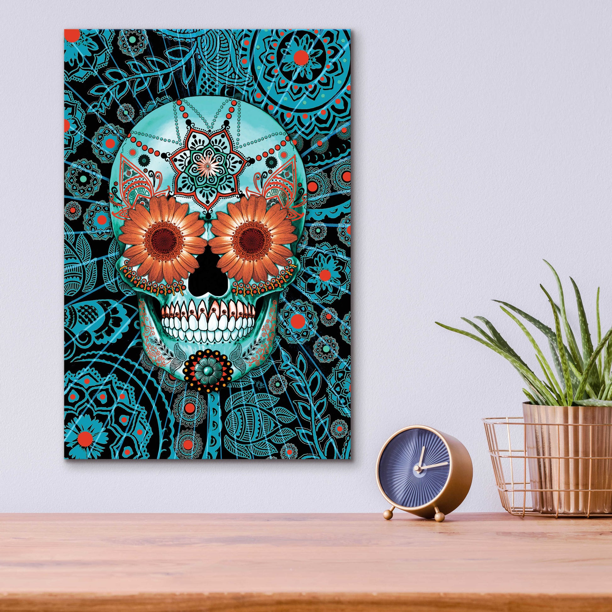 Epic Art 'Sugar Skull Caribbean Blue' by Fusion Idol Arts, Acrylic Glass Wall Art,12x16