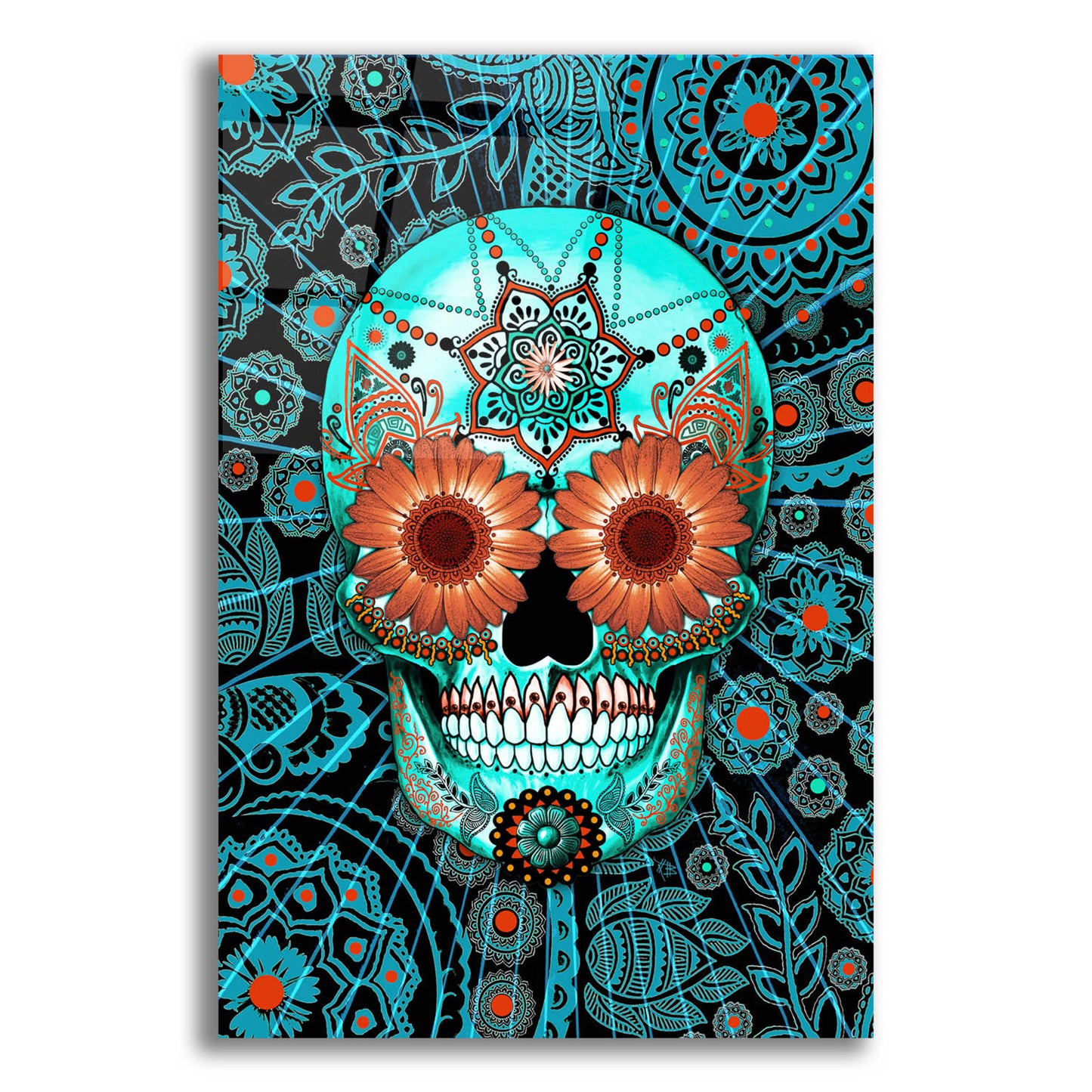 Epic Art 'Sugar Skull Caribbean Blue' by Fusion Idol Arts, Acrylic Glass Wall Art,12x16