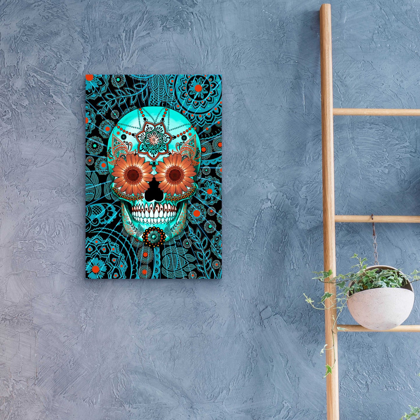 Epic Art 'Sugar Skull Caribbean Blue' by Fusion Idol Arts, Acrylic Glass Wall Art,16x24