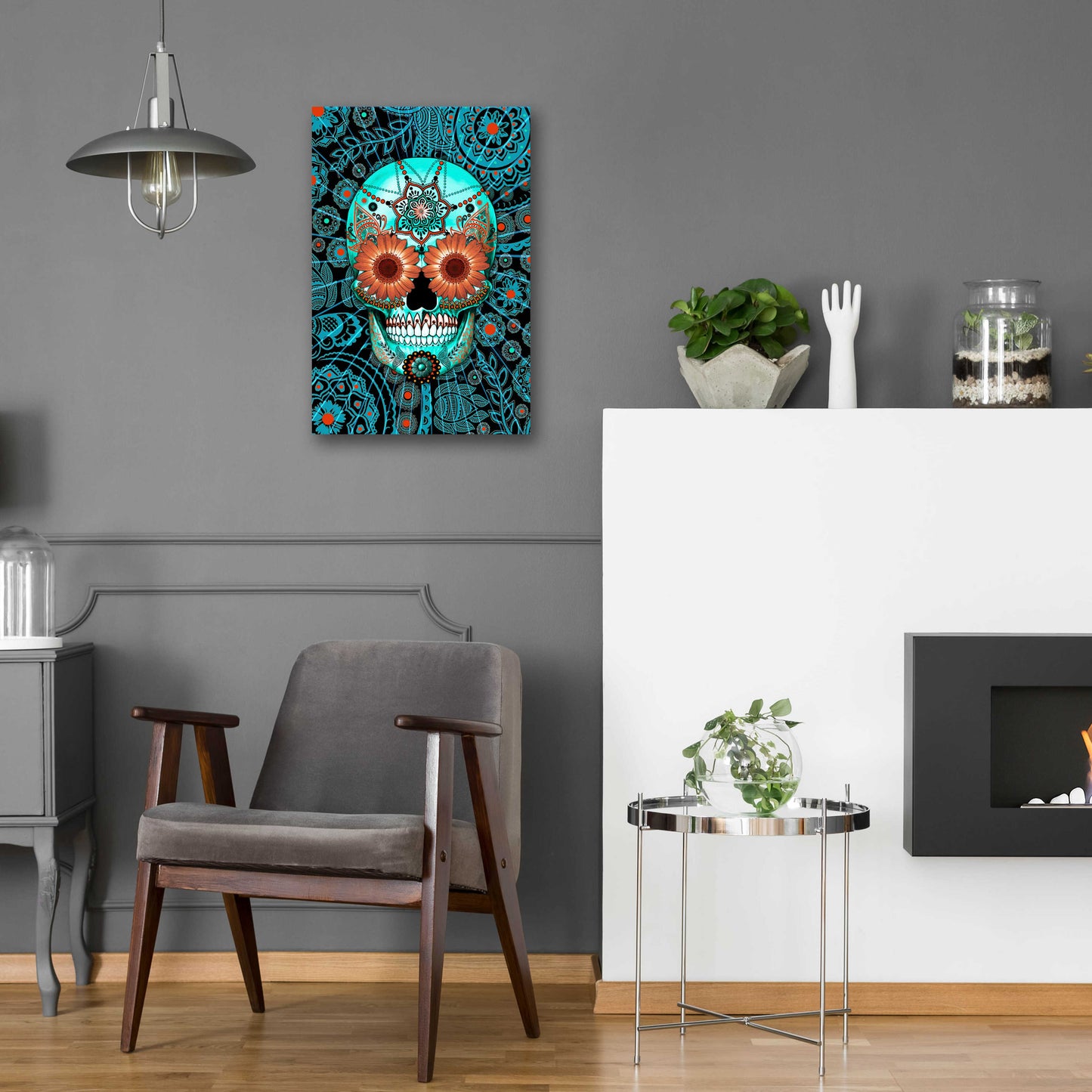 Epic Art 'Sugar Skull Caribbean Blue' by Fusion Idol Arts, Acrylic Glass Wall Art,16x24