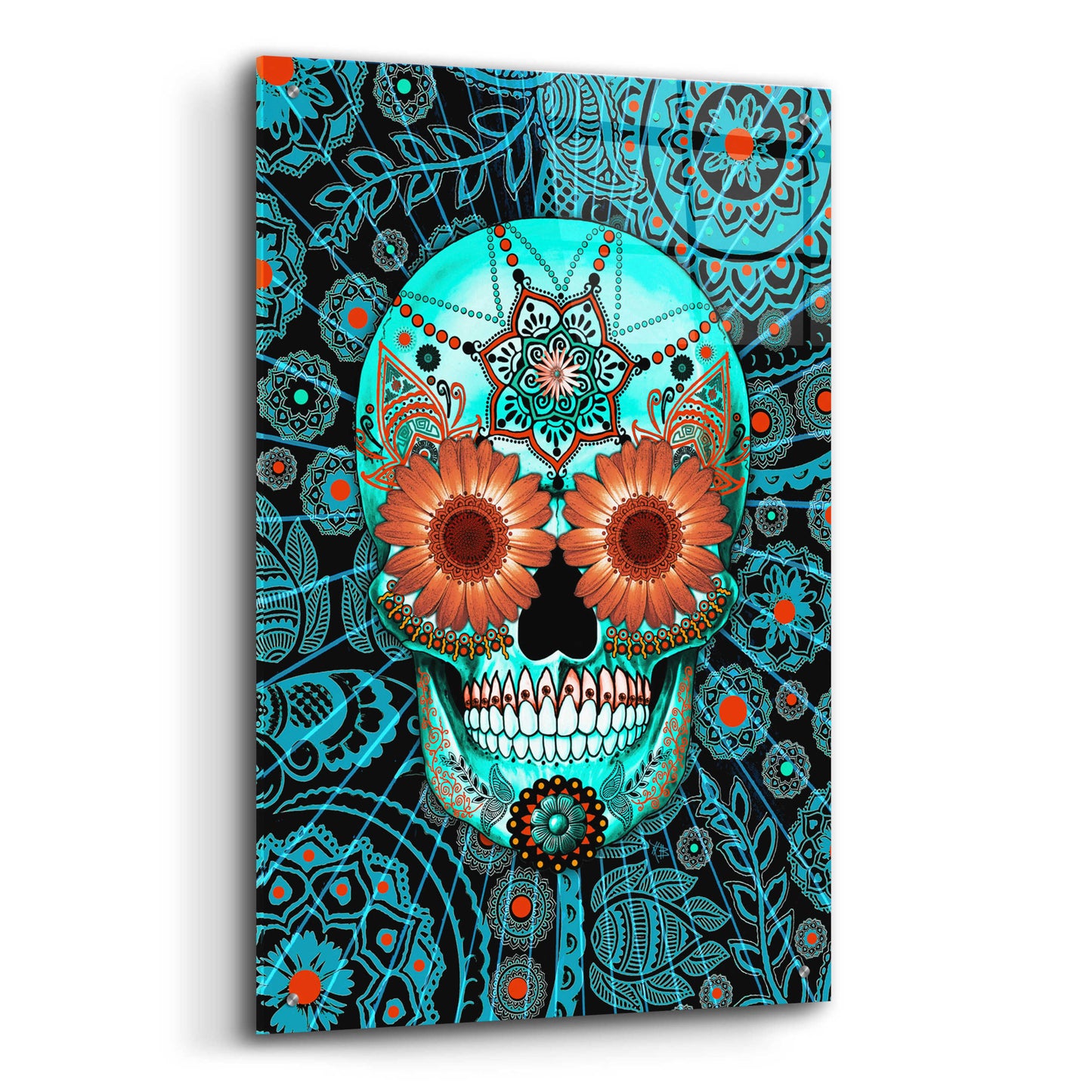 Epic Art 'Sugar Skull Caribbean Blue' by Fusion Idol Arts, Acrylic Glass Wall Art,24x36