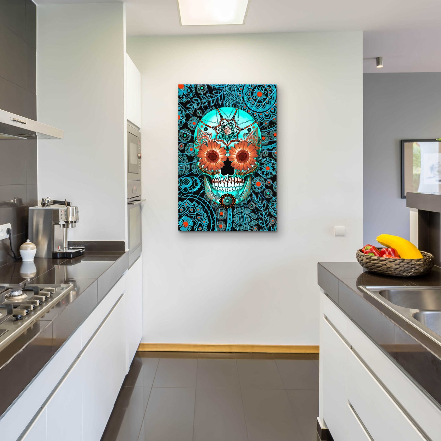 Epic Art 'Sugar Skull Caribbean Blue' by Fusion Idol Arts, Acrylic Glass Wall Art,24x36