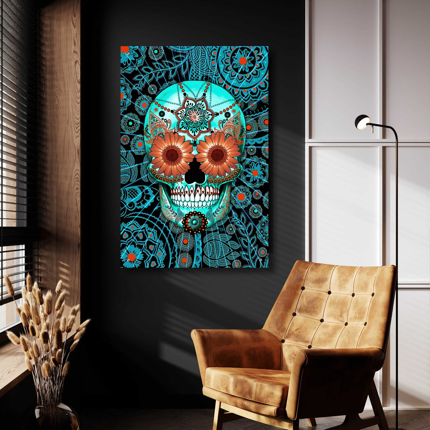 Epic Art 'Sugar Skull Caribbean Blue' by Fusion Idol Arts, Acrylic Glass Wall Art,24x36