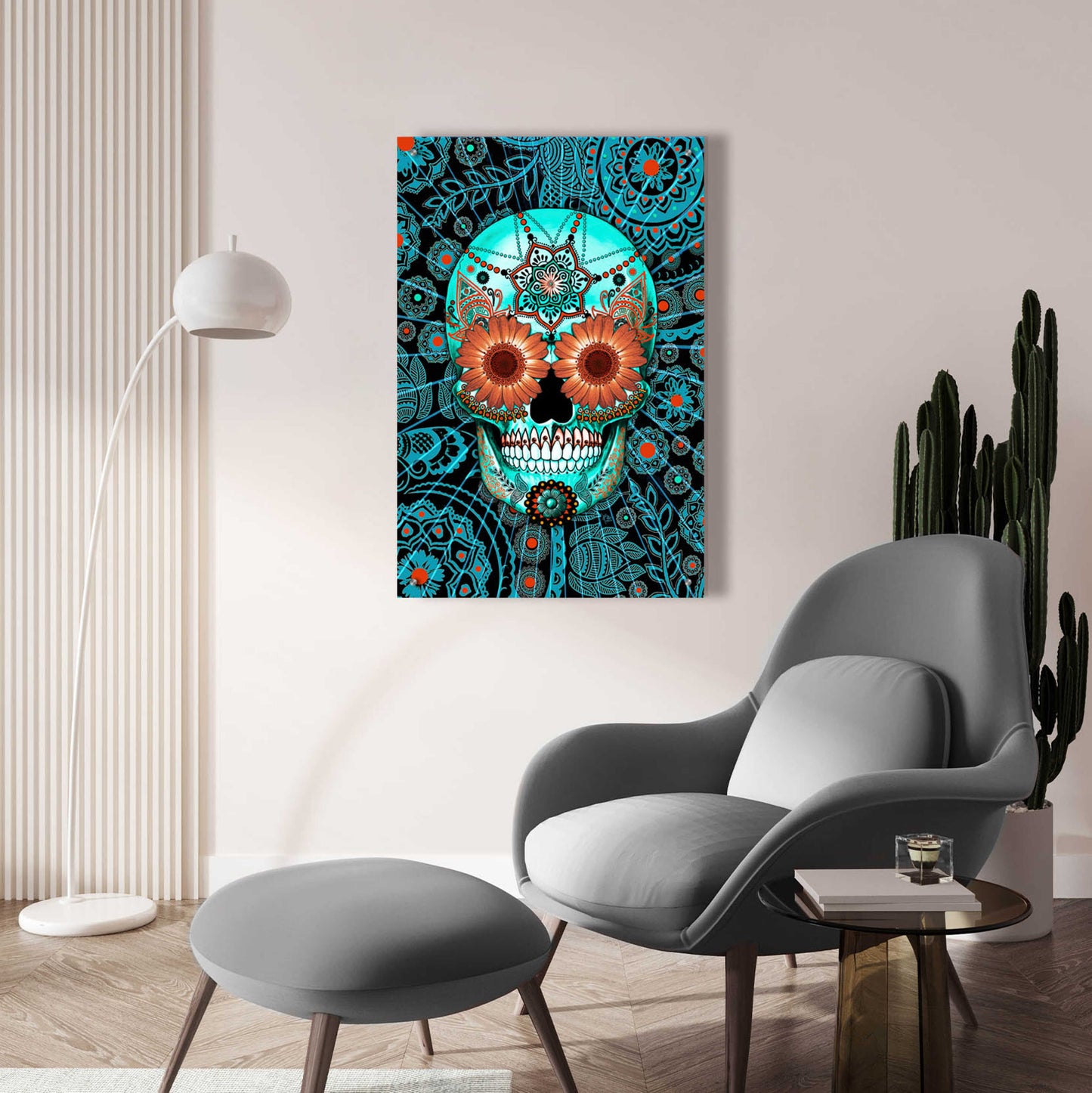 Epic Art 'Sugar Skull Caribbean Blue' by Fusion Idol Arts, Acrylic Glass Wall Art,24x36