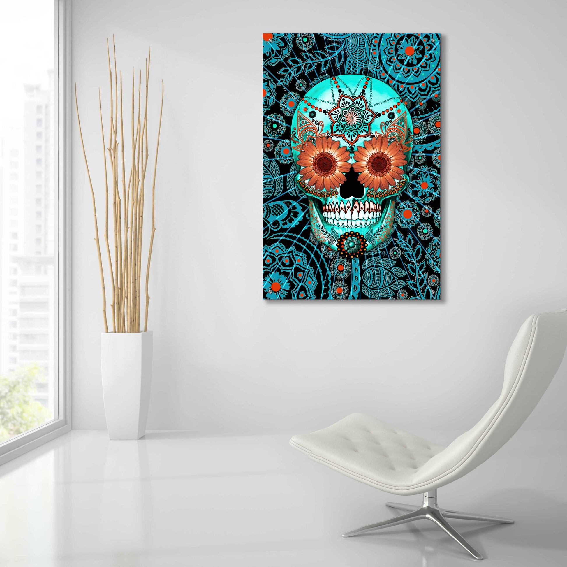 Epic Art 'Sugar Skull Caribbean Blue' by Fusion Idol Arts, Acrylic Glass Wall Art,24x36