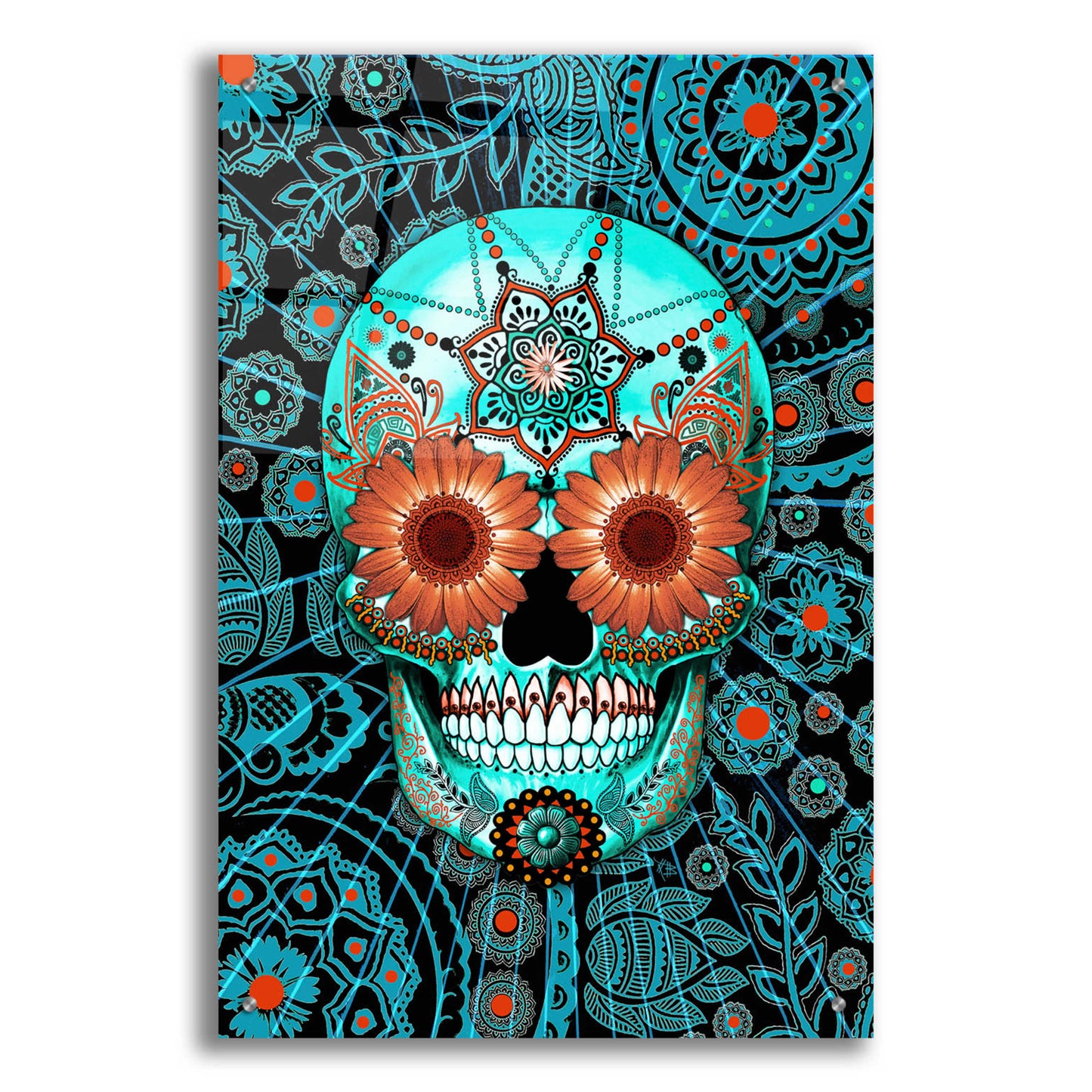 Epic Art 'Sugar Skull Caribbean Blue' by Fusion Idol Arts, Acrylic Glass Wall Art,24x36