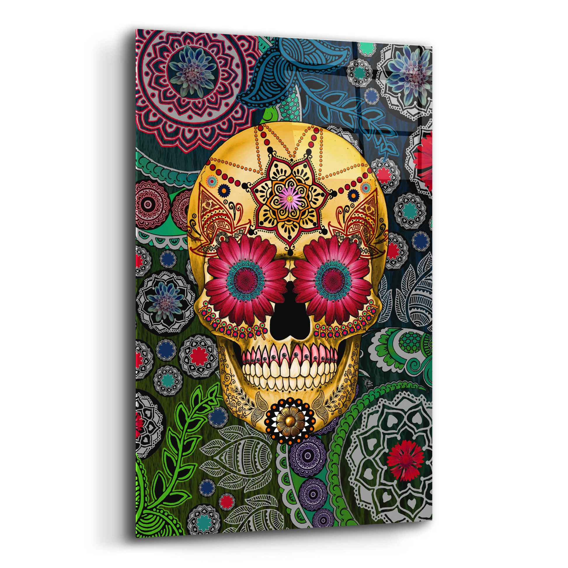 Epic Art 'Sugar Skull Paisley Garden' by Fusion Idol Arts, Acrylic Glass Wall Art,12x16