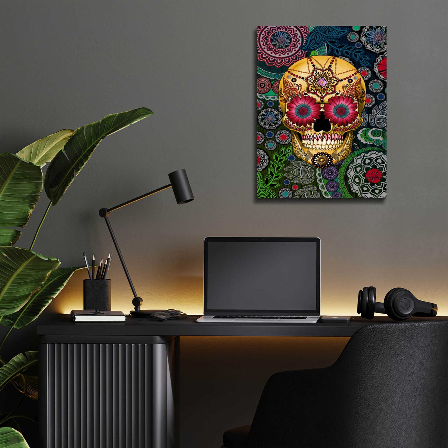 Epic Art 'Sugar Skull Paisley Garden' by Fusion Idol Arts, Acrylic Glass Wall Art,12x16