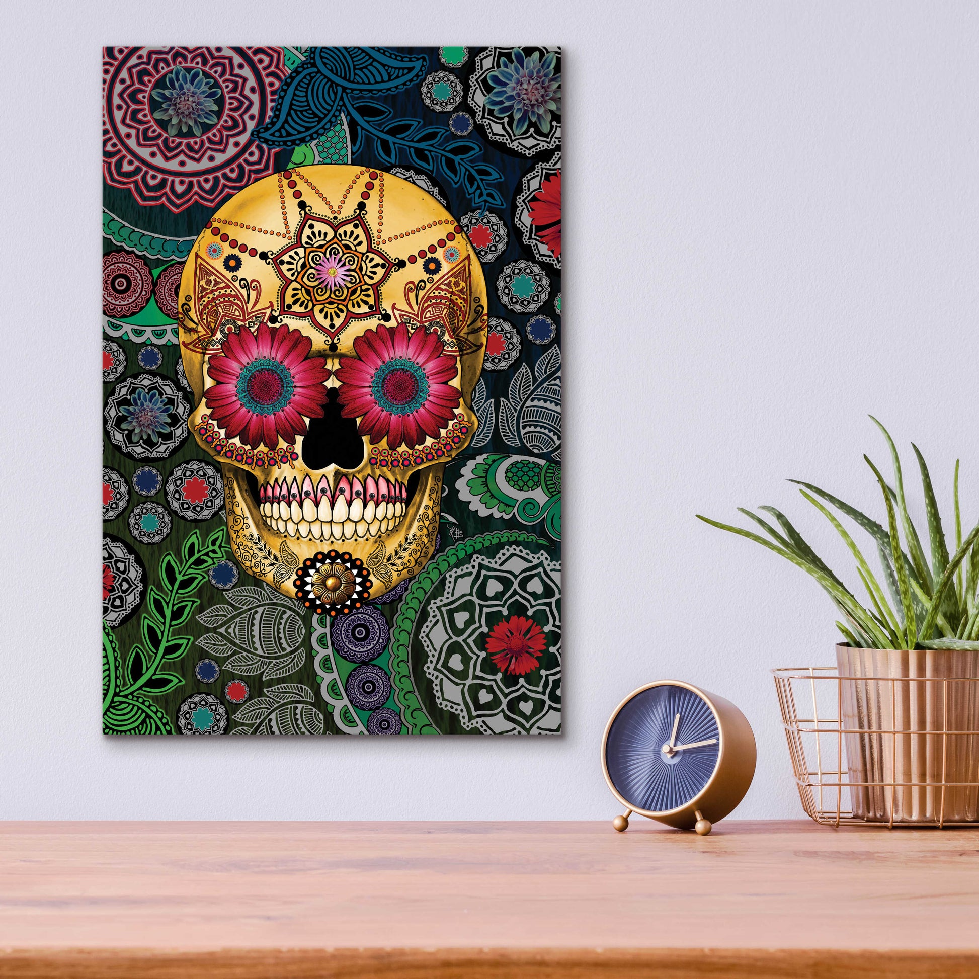 Epic Art 'Sugar Skull Paisley Garden' by Fusion Idol Arts, Acrylic Glass Wall Art,12x16