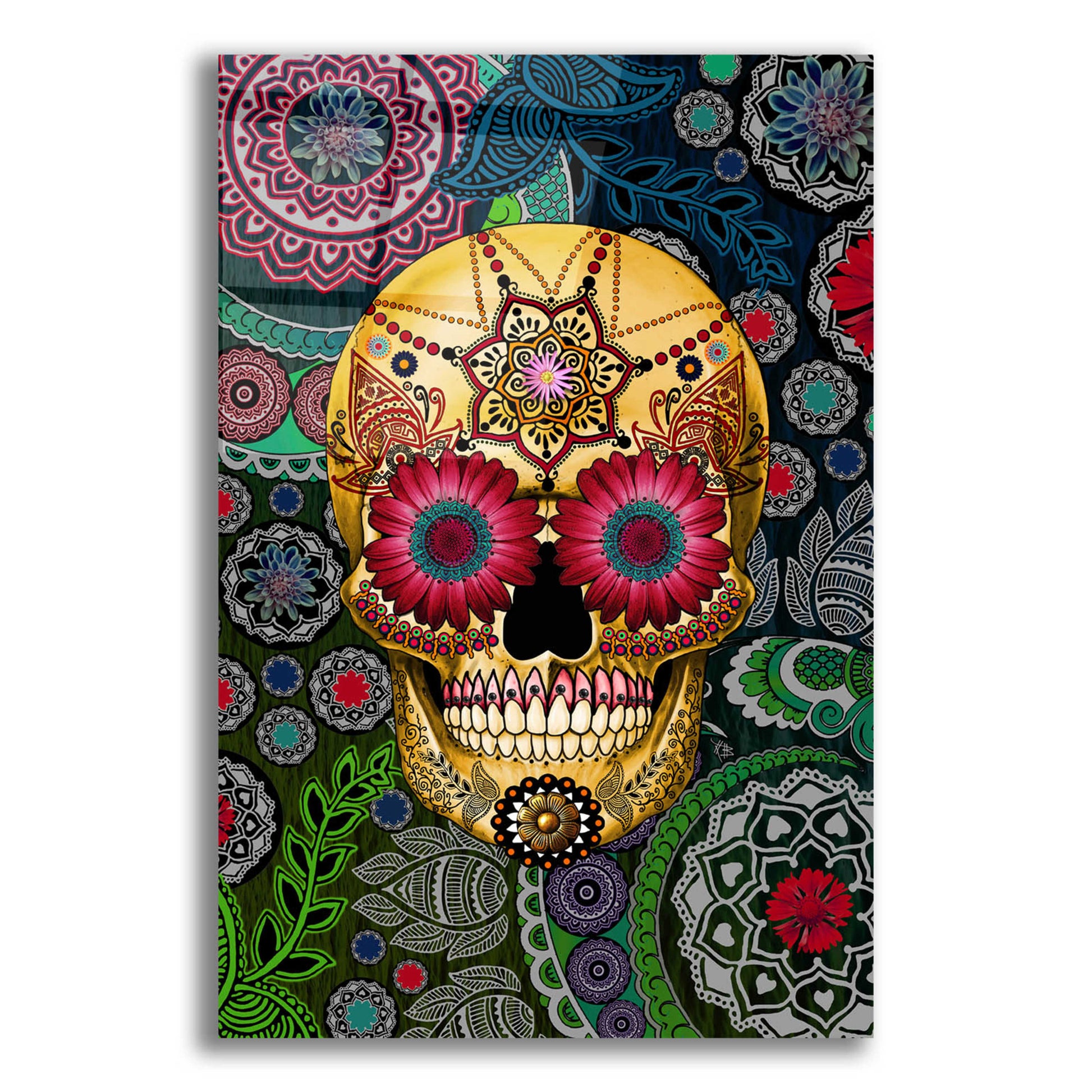 Epic Art 'Sugar Skull Paisley Garden' by Fusion Idol Arts, Acrylic Glass Wall Art,12x16