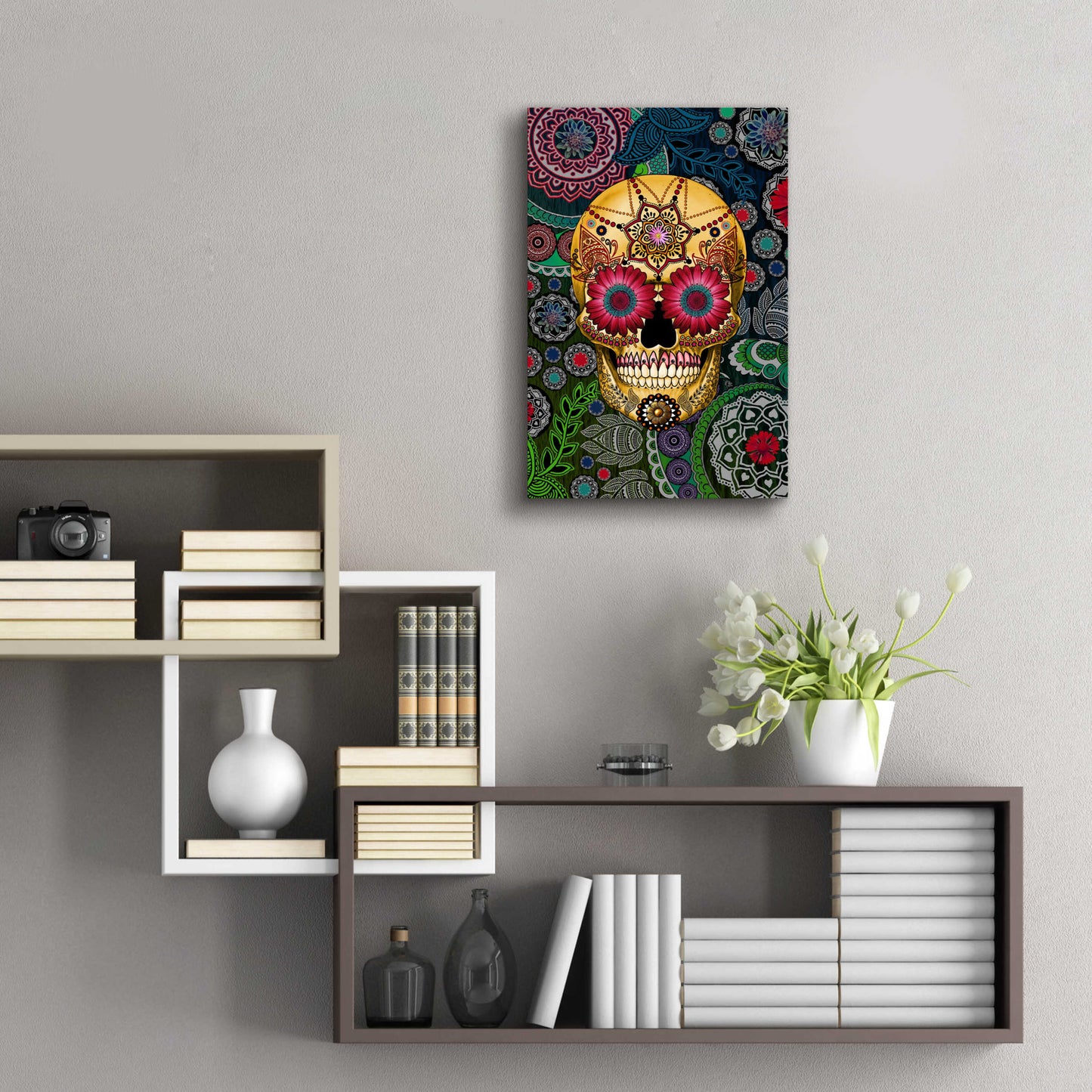 Epic Art 'Sugar Skull Paisley Garden' by Fusion Idol Arts, Acrylic Glass Wall Art,16x24