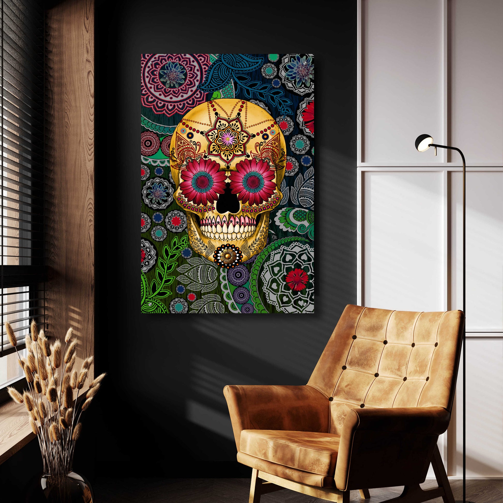 Epic Art 'Sugar Skull Paisley Garden' by Fusion Idol Arts, Acrylic Glass Wall Art,24x36