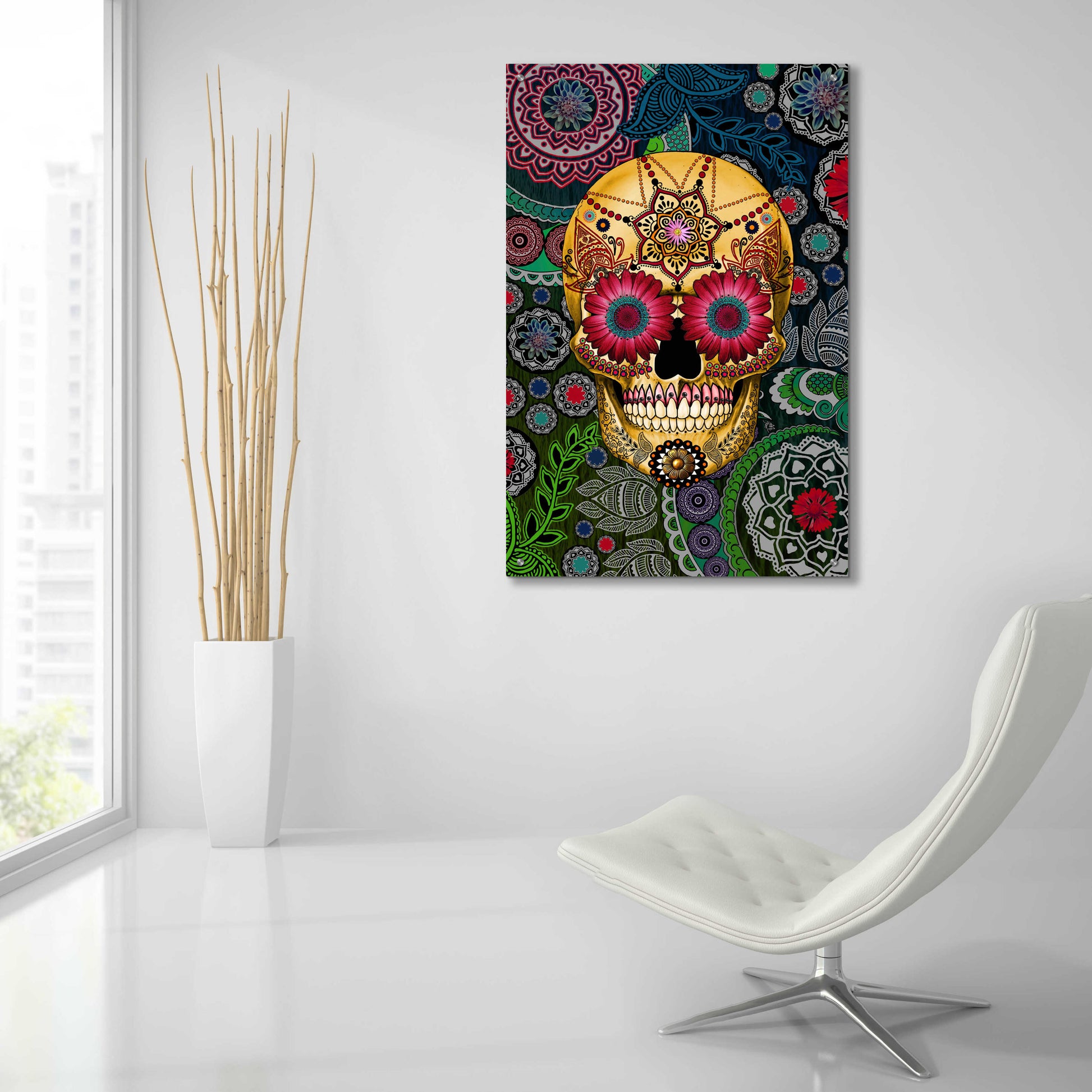 Epic Art 'Sugar Skull Paisley Garden' by Fusion Idol Arts, Acrylic Glass Wall Art,24x36