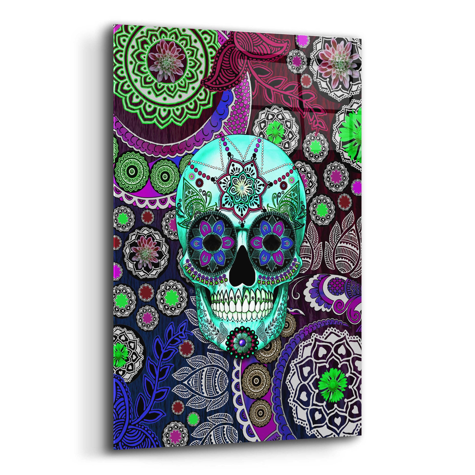 Epic Art 'Sugar Skull Sombrero Night' by Fusion Idol Arts, Acrylic Glass Wall Art,12x16