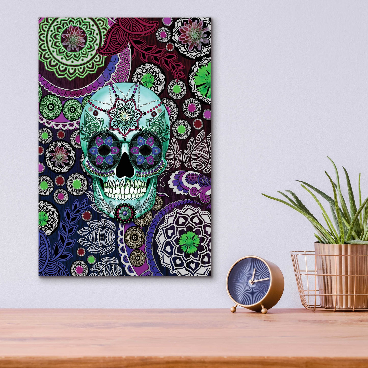 Epic Art 'Sugar Skull Sombrero Night' by Fusion Idol Arts, Acrylic Glass Wall Art,12x16