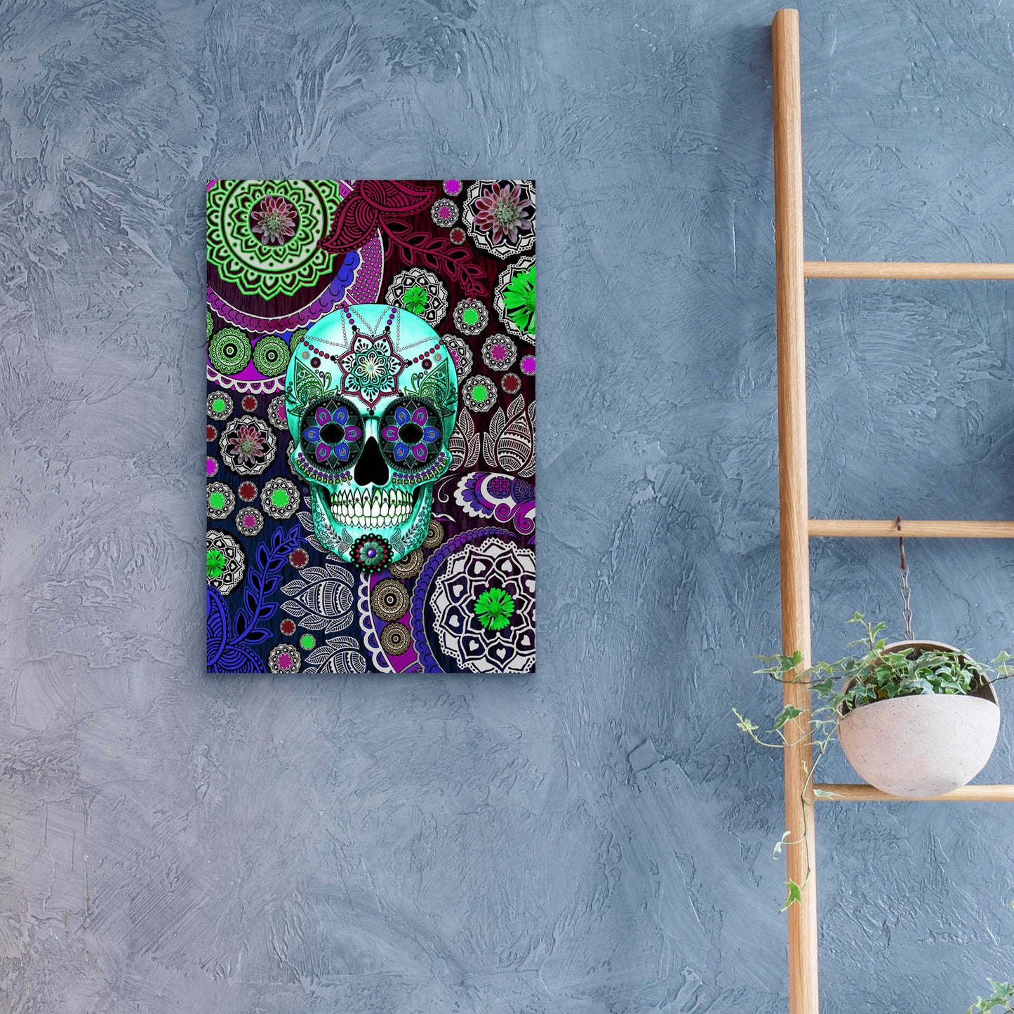 Epic Art 'Sugar Skull Sombrero Night' by Fusion Idol Arts, Acrylic Glass Wall Art,16x24