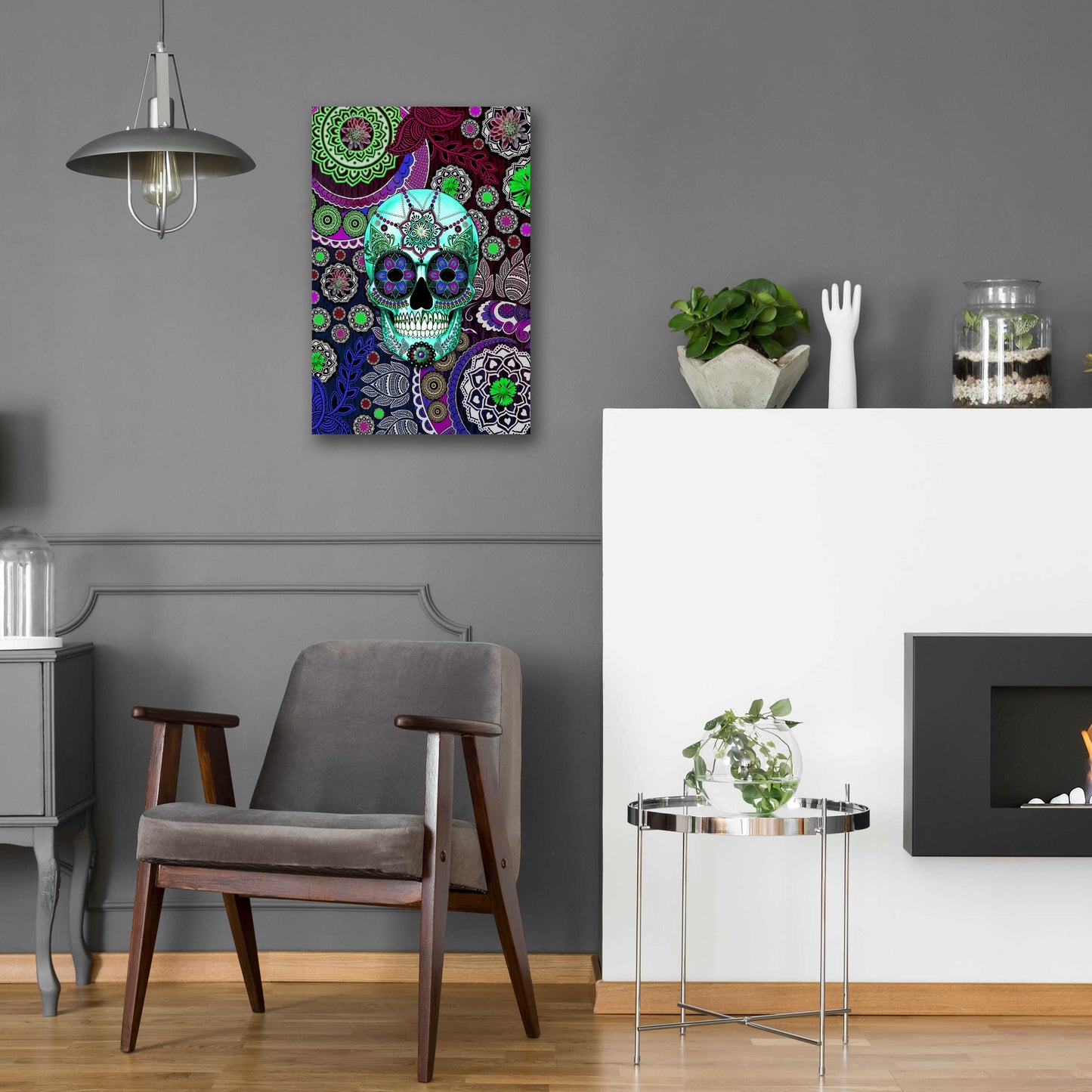 Epic Art 'Sugar Skull Sombrero Night' by Fusion Idol Arts, Acrylic Glass Wall Art,16x24