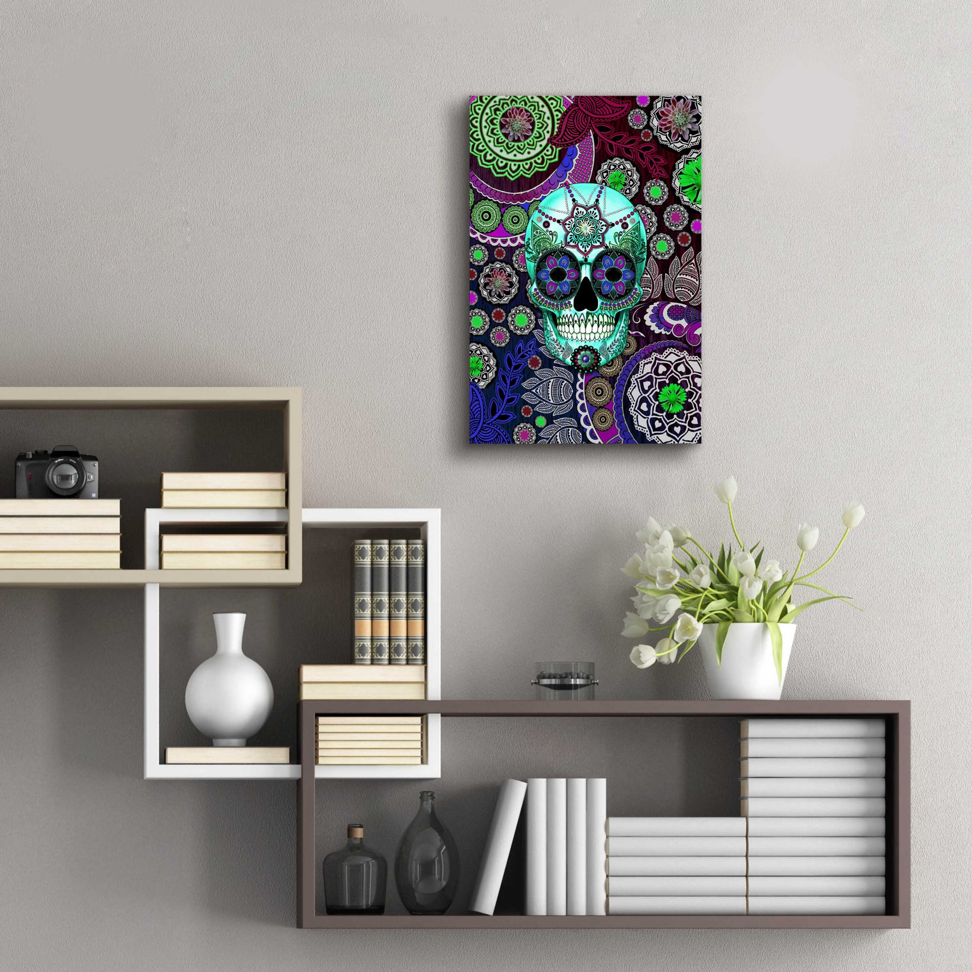 Epic Art 'Sugar Skull Sombrero Night' by Fusion Idol Arts, Acrylic Glass Wall Art,16x24