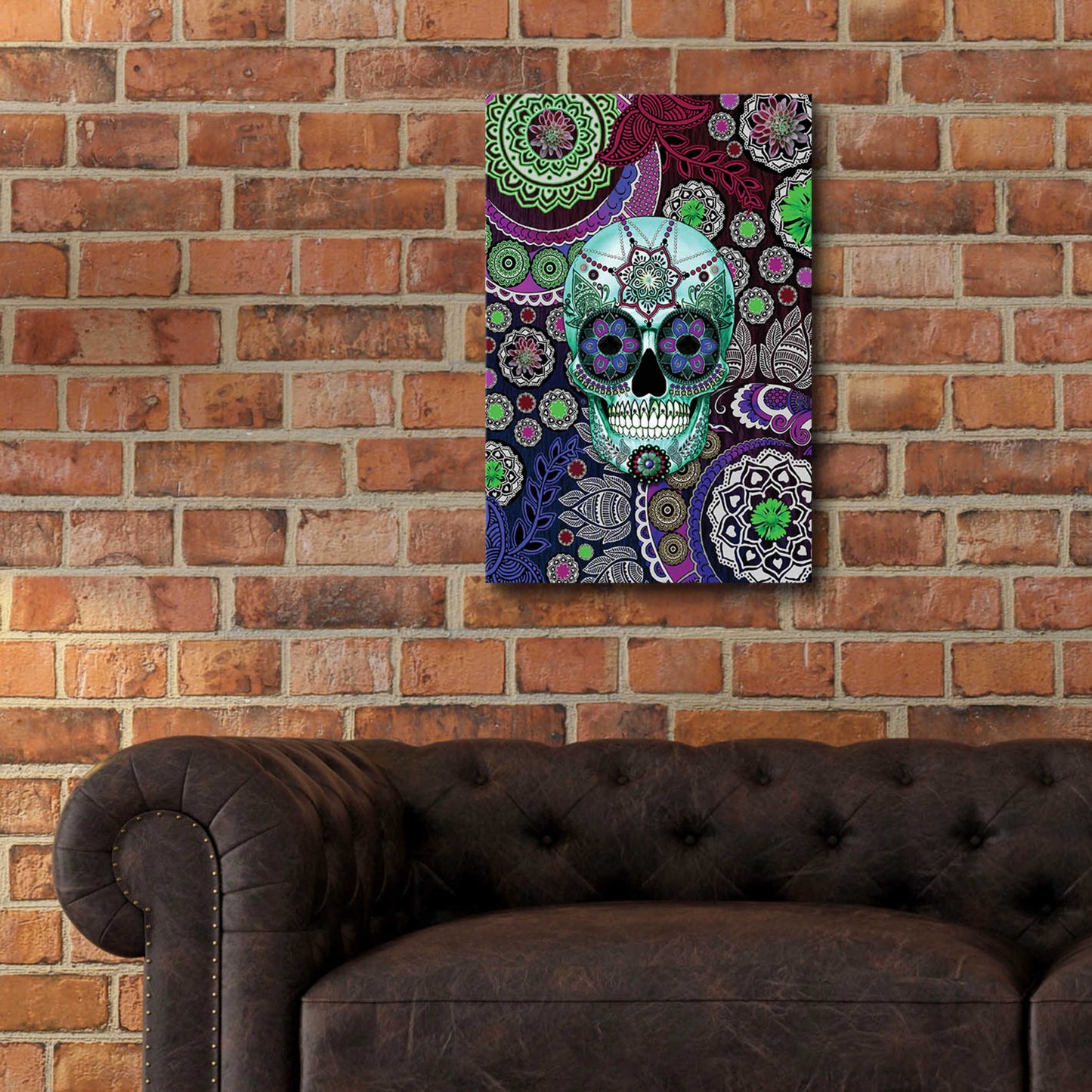 Epic Art 'Sugar Skull Sombrero Night' by Fusion Idol Arts, Acrylic Glass Wall Art,16x24