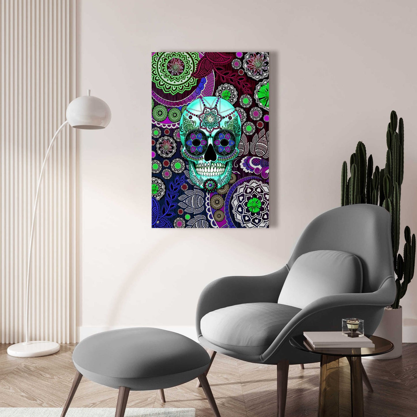 Epic Art 'Sugar Skull Sombrero Night' by Fusion Idol Arts, Acrylic Glass Wall Art,24x36