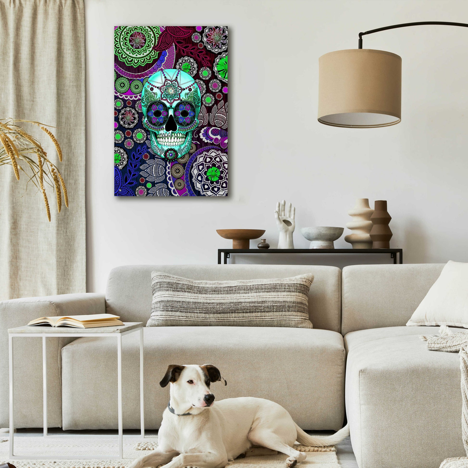 Epic Art 'Sugar Skull Sombrero Night' by Fusion Idol Arts, Acrylic Glass Wall Art,24x36